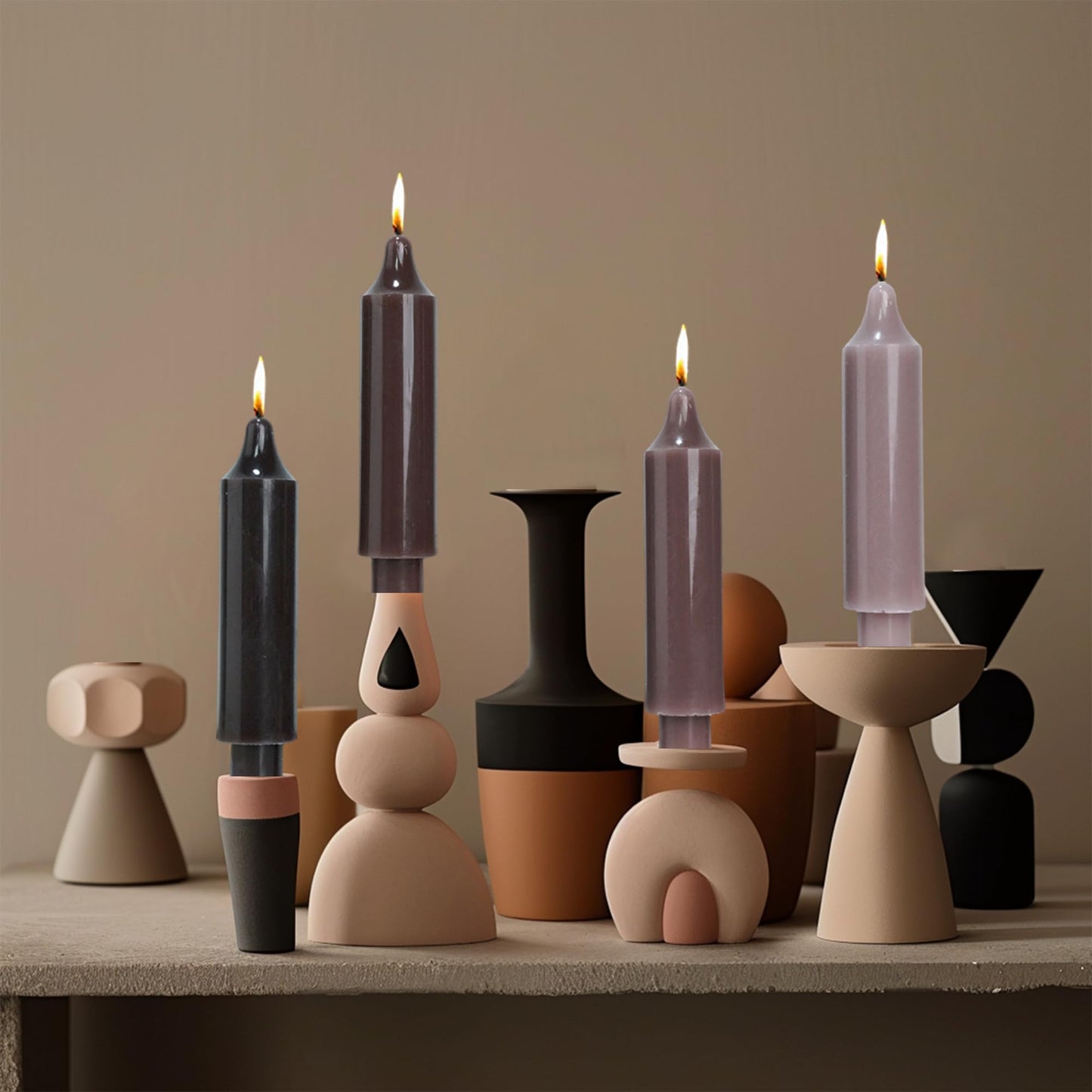Brown Short Taper Candles Candlestick Twisted Candles Set of 4 for Decoration Weddings Party Church-Unscented Dripless Candles 7.5inch(A-Gradient Brown)