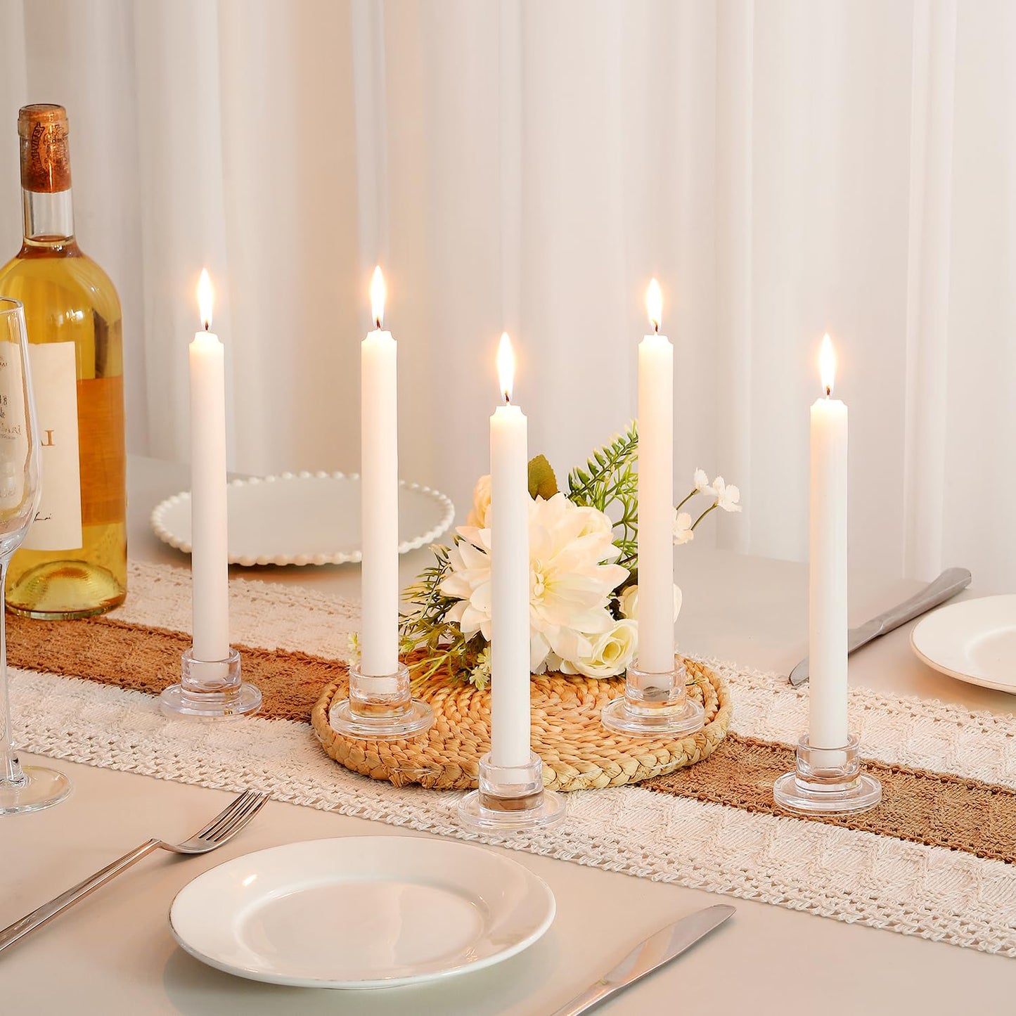 ZQXJWF Clear Glass Taper Candle Holders Set, Round Base Design, Elegant Dining Table Decor, for Table Centerpiece Wedding Party Advent Christmas Home Decorations (48, Clear)