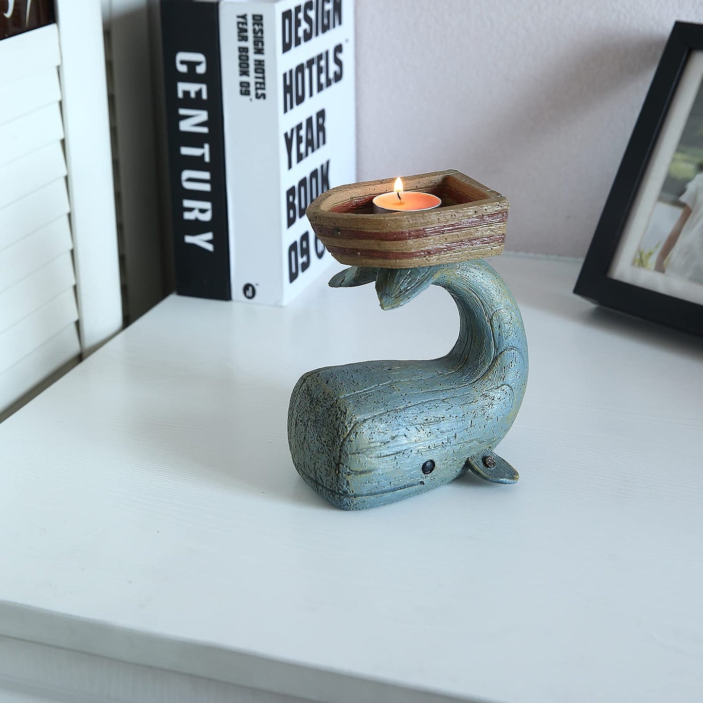 Xiao Tealight Candle Holder - Nautical Decor for Bathroom, Whale Shaped Candle, Candy, Decor, Blue