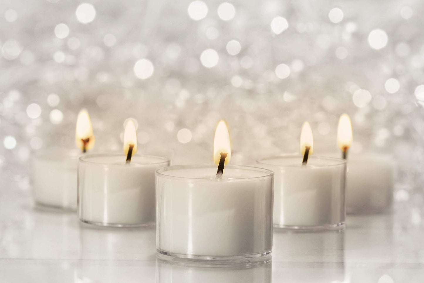 Ner Mitzvah Long Lasting Tealight Candles - 6 Hours - White in Clear Cups - Unscented - 80 Pack - Made in EU
