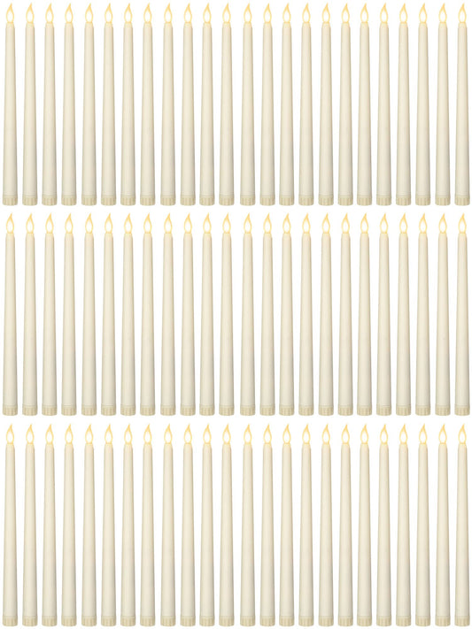 Retisee 100 Pcs 11 Inch Flameless Taper Candles LED Candles Bulk Battery Operated Taper Candle Flickering LED Candlesticks for Valentines Birthday Wedding Party Decor (Classic Style,Ivory)