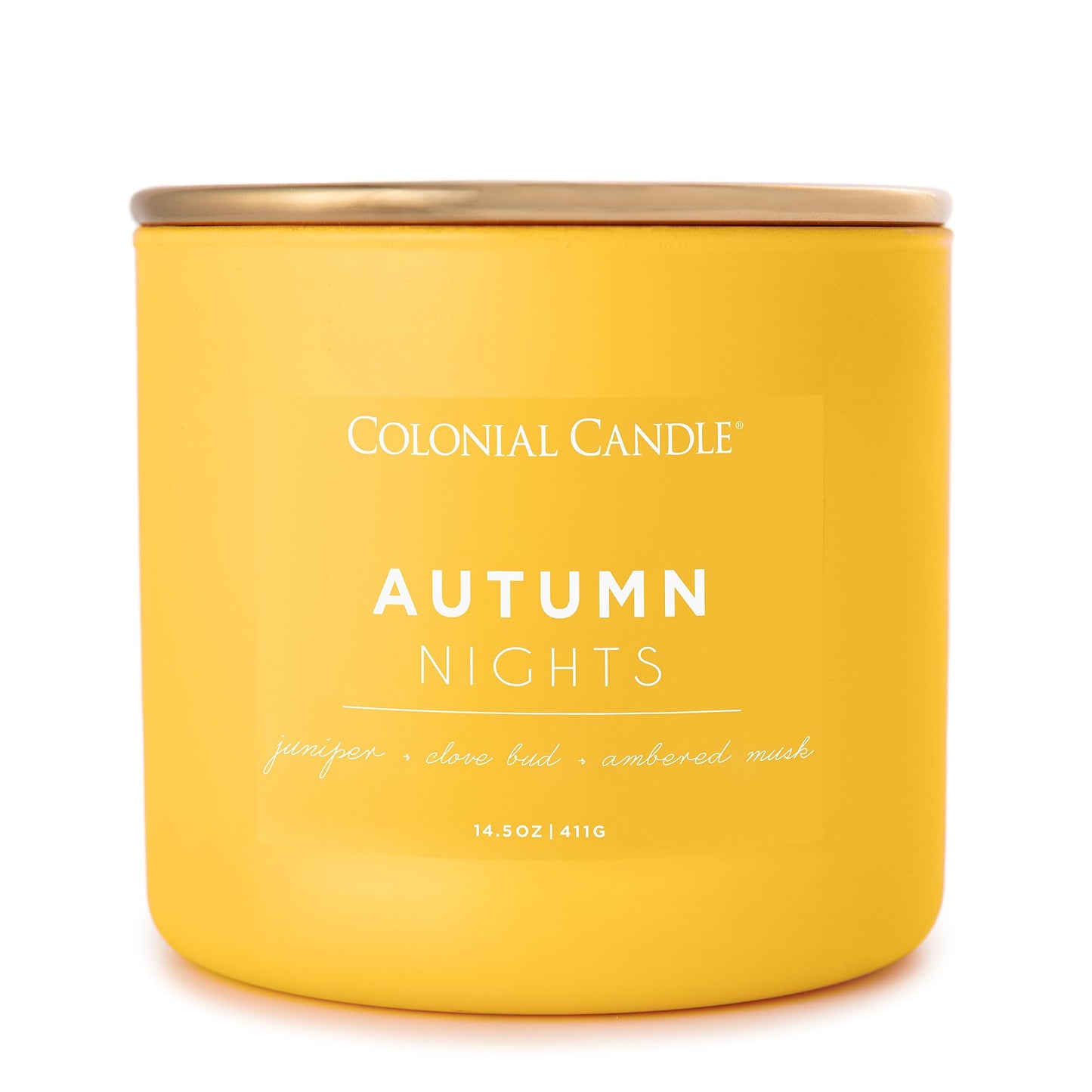 Colonial Candle Autumn Nights Scented Jar Candle, Pop of Color Collection, 3 Wick, Yellow, 14.5 oz - Up to 60 Hours Burn