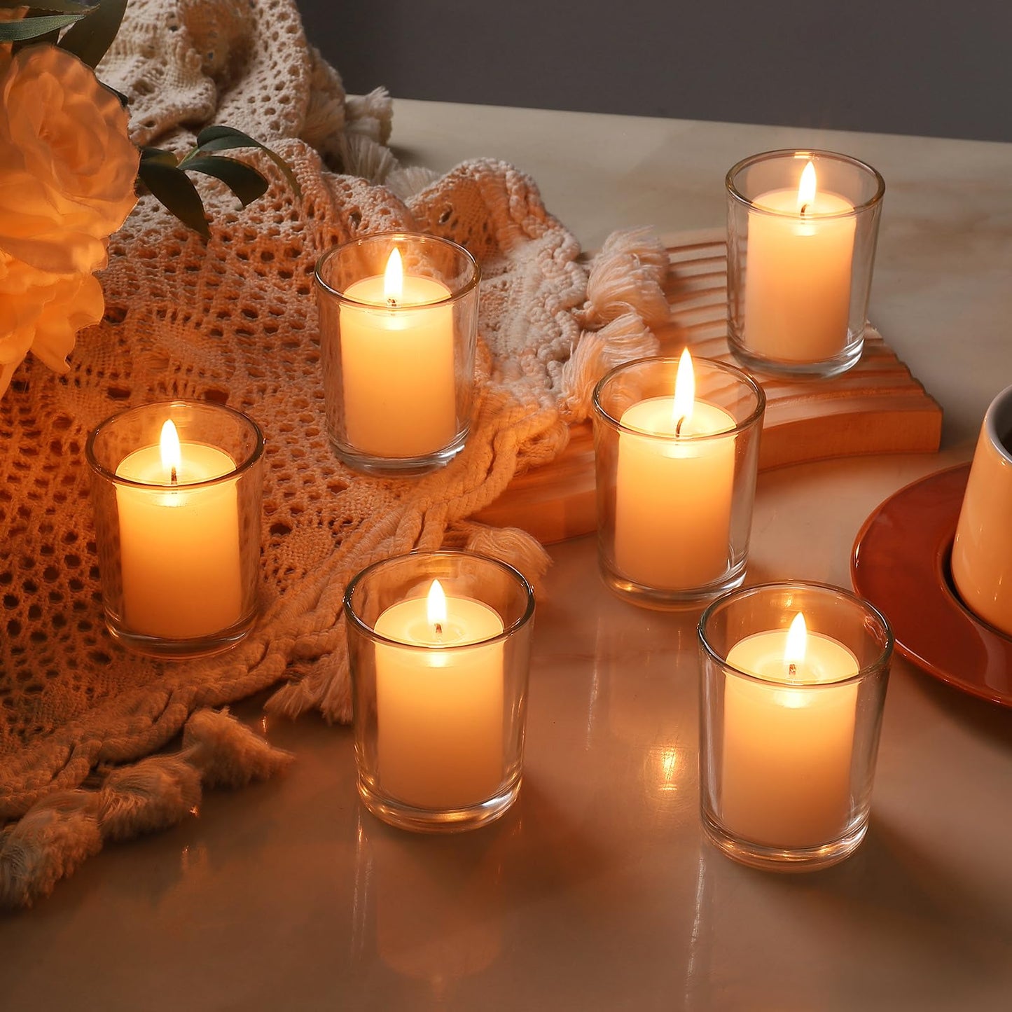 BTGLLAS 72pcs Clear Glass Tea Light Holders - Votive Candle Holders Bulk for Weddings Events - Glass Votives for Wedding Centerpieces, Christmas, Thanksgiving - Candle Accessories Decor (72, Clear)