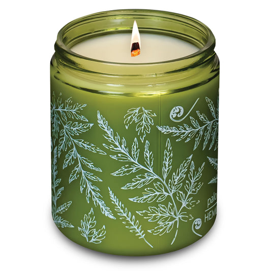 Hemlock Park Palo Santo Green Glass Hand-Poured Scented Candle | Crackling Wood Wick, Botanical Fragrance & Coconut Wax | Up to 60 Hour Burn Time | 8 oz