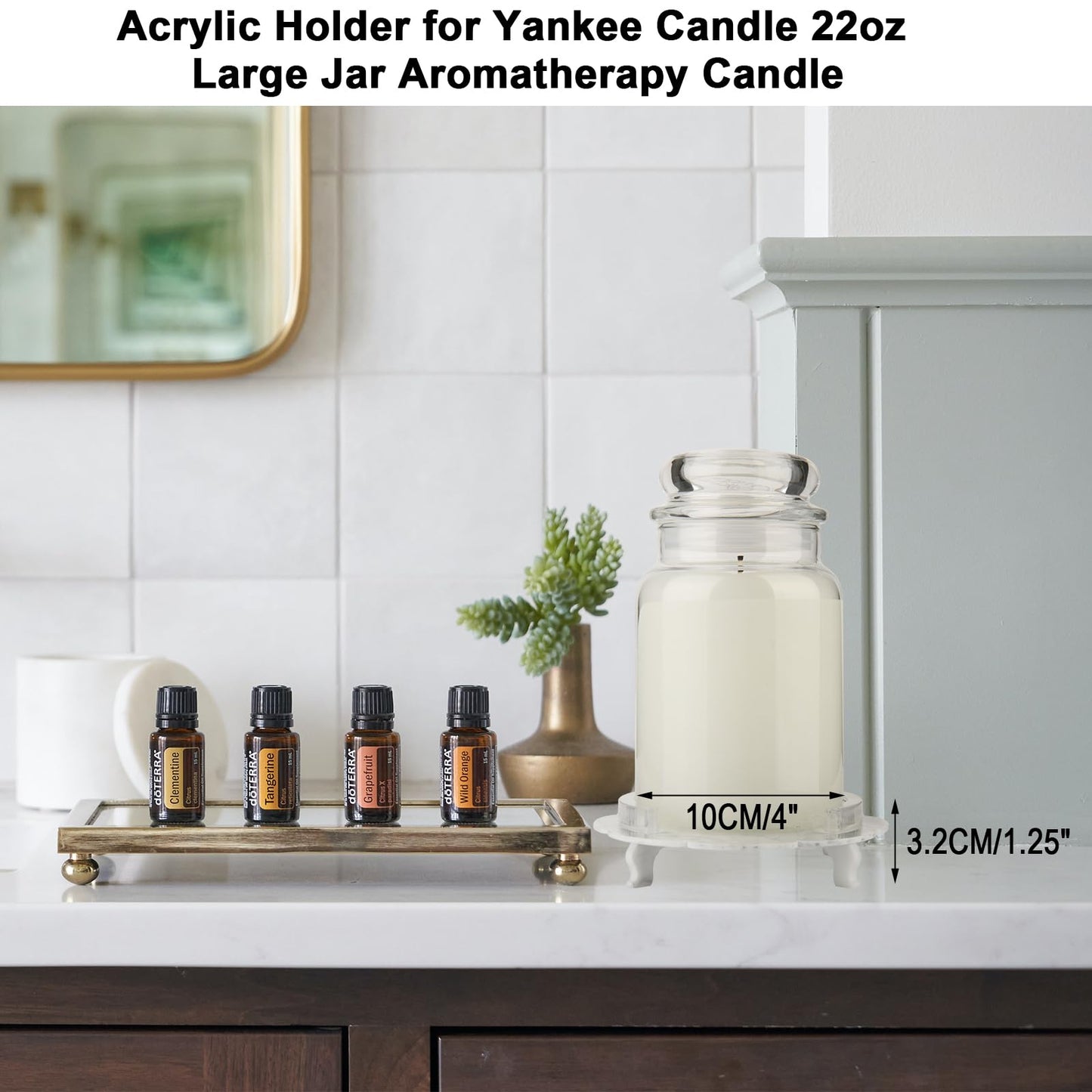 Beautyflier Scented Candle Holder Tray, Pedestal Stand for Yankee Candle Classic 22oz Jar, Decorative Marble Acrylic Plate, Holder ONLY (White)