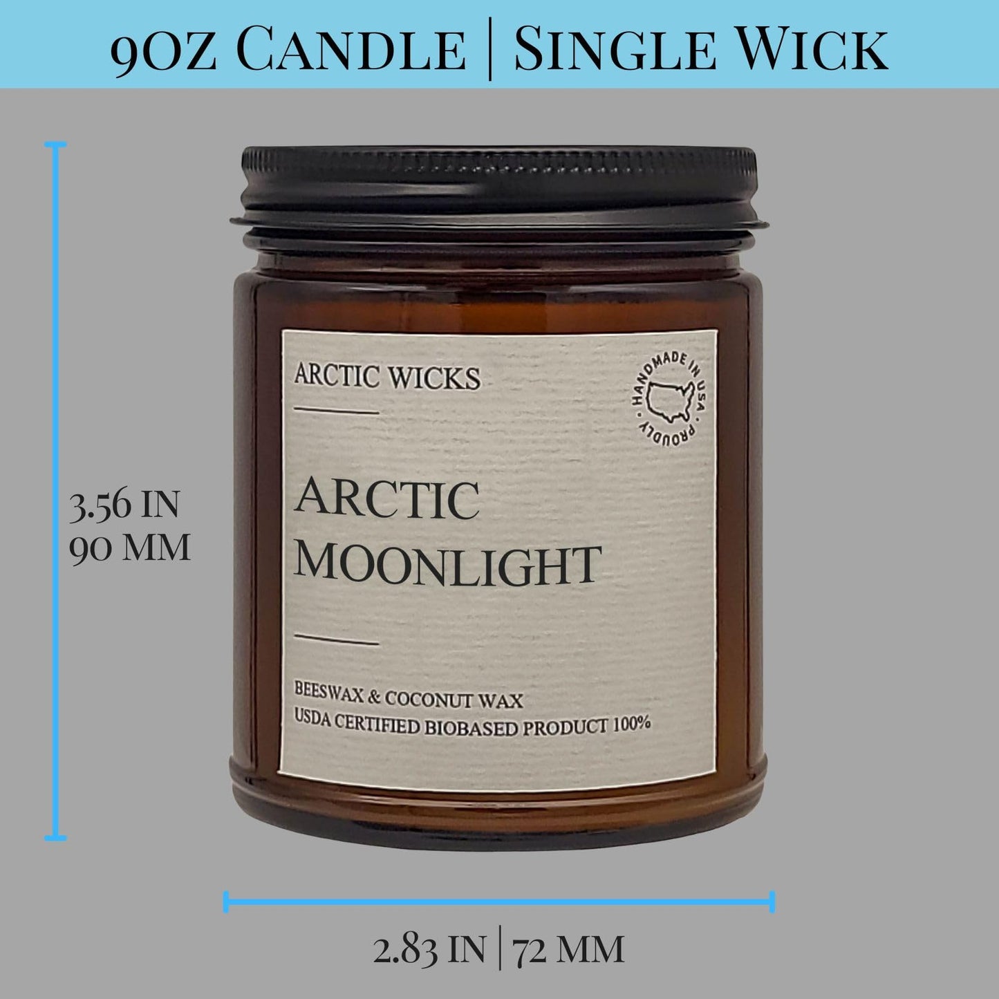 Arctic Wicks Scented Coconut Beeswax Candles | Coconut Beeswax Non Toxic Candle 9oz Amber | Farmhouse Candles Non-Toxic Clean Burn 100% USDA Certified Biobased (Arctic Moonlight)