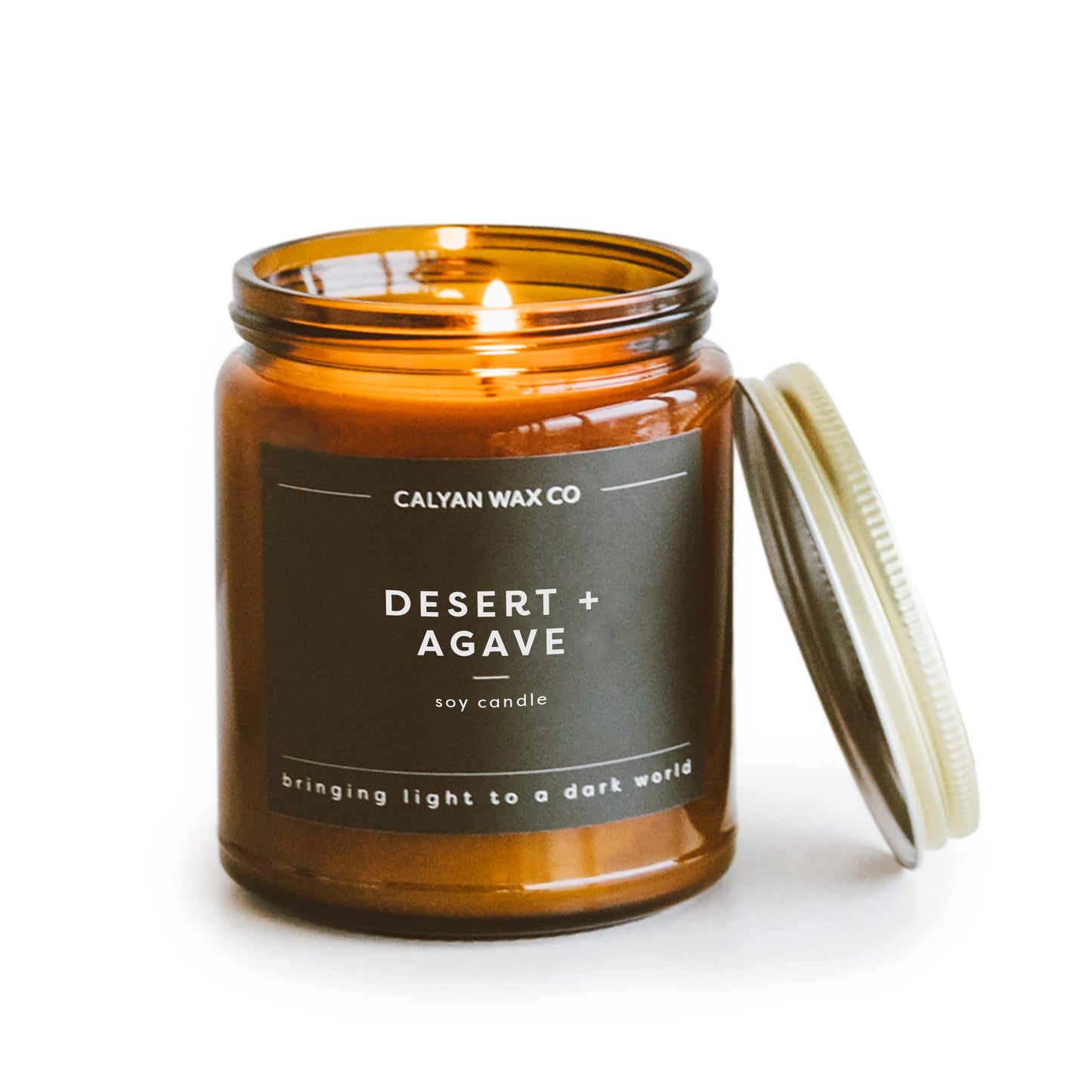 Calyan Wax Co. Desert & Agave Scented Candle - 57 Hour Burn - Luxury Clean Soy Wax Candles - Long Lasting Amber Glass Jar Candle for Home - 7.2oz