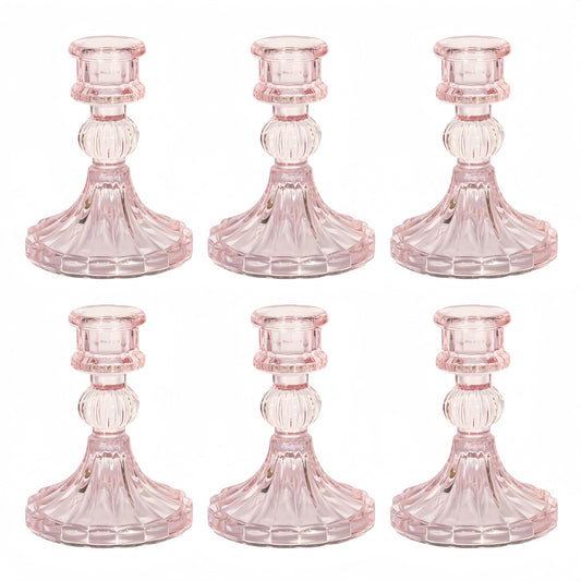 ECHFSM Glass Candlestick Holder,Striped Taper Candle Holders,Set of 6 Candle Stand for Table Centerpieces, Home Decor,Weddings,Festival and Parties (Light Pink Stripe)
