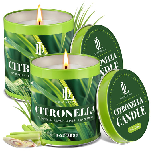 Citronella Candle Outdoor 2 Pack, 9oz Citronella Scented Candles for Outdoor Camping Patio, Natural Soy Wax with Essential Oils Non Toxic Candles, Summer Gifts for Outside Backyard Garden Picnic