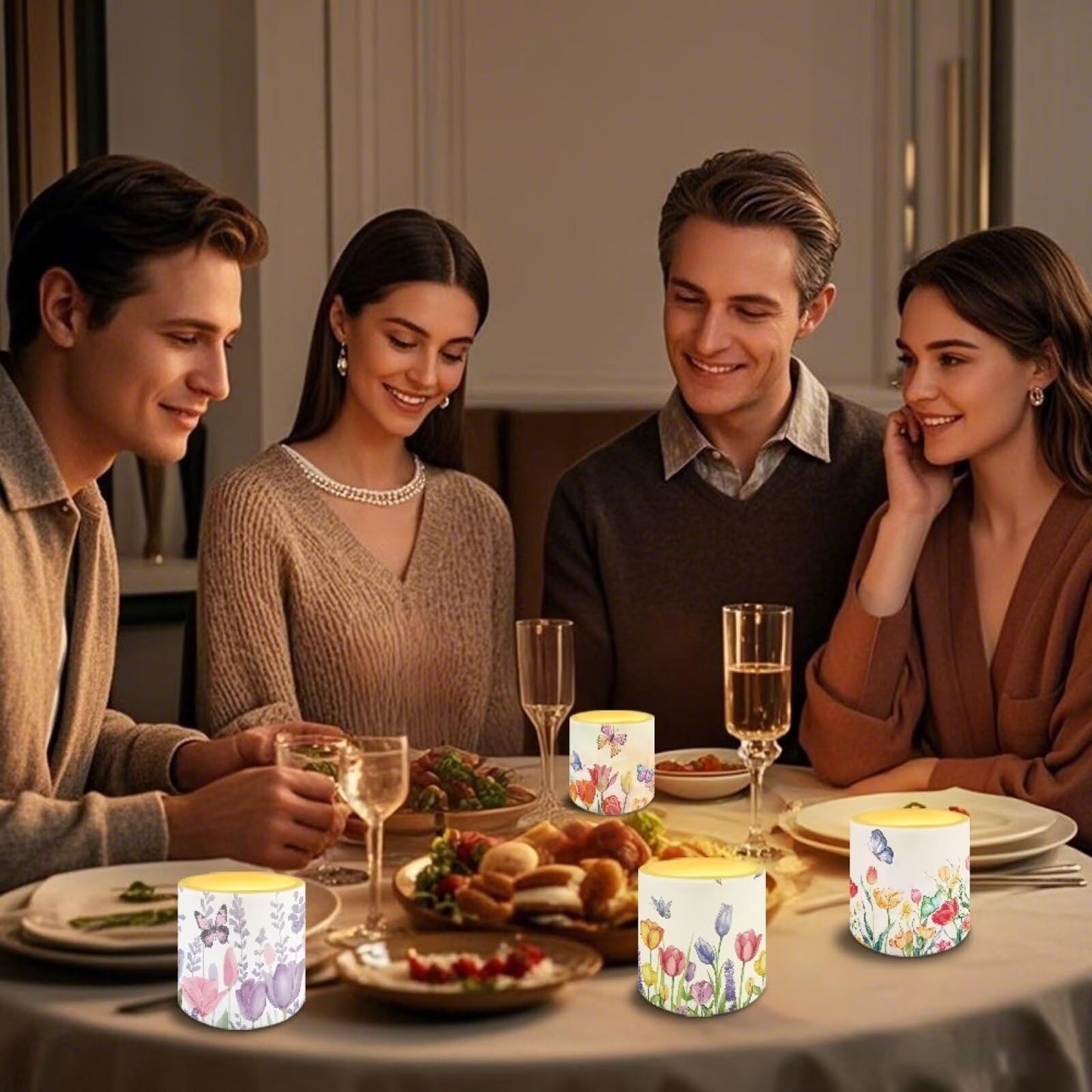 NETILGEN Tulips Flolwer Butterfly 4 Packs Decorative Flameless Candles 3 inch LED Pillar Candles with Remote Timer Control Battery Operated Color Changing Candles