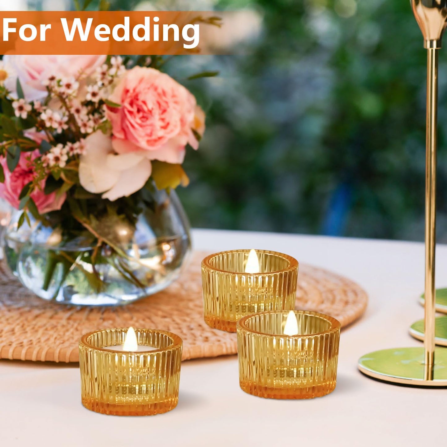 JOYIT Gold Votive Candle Holders Bulk Set of 24, Tealight Candle Holder for Wedding Table Centerpiece, Glass Small Candle Holders for Birthday Party, Valentine's Day, Home Decor (2''X 1.4'')