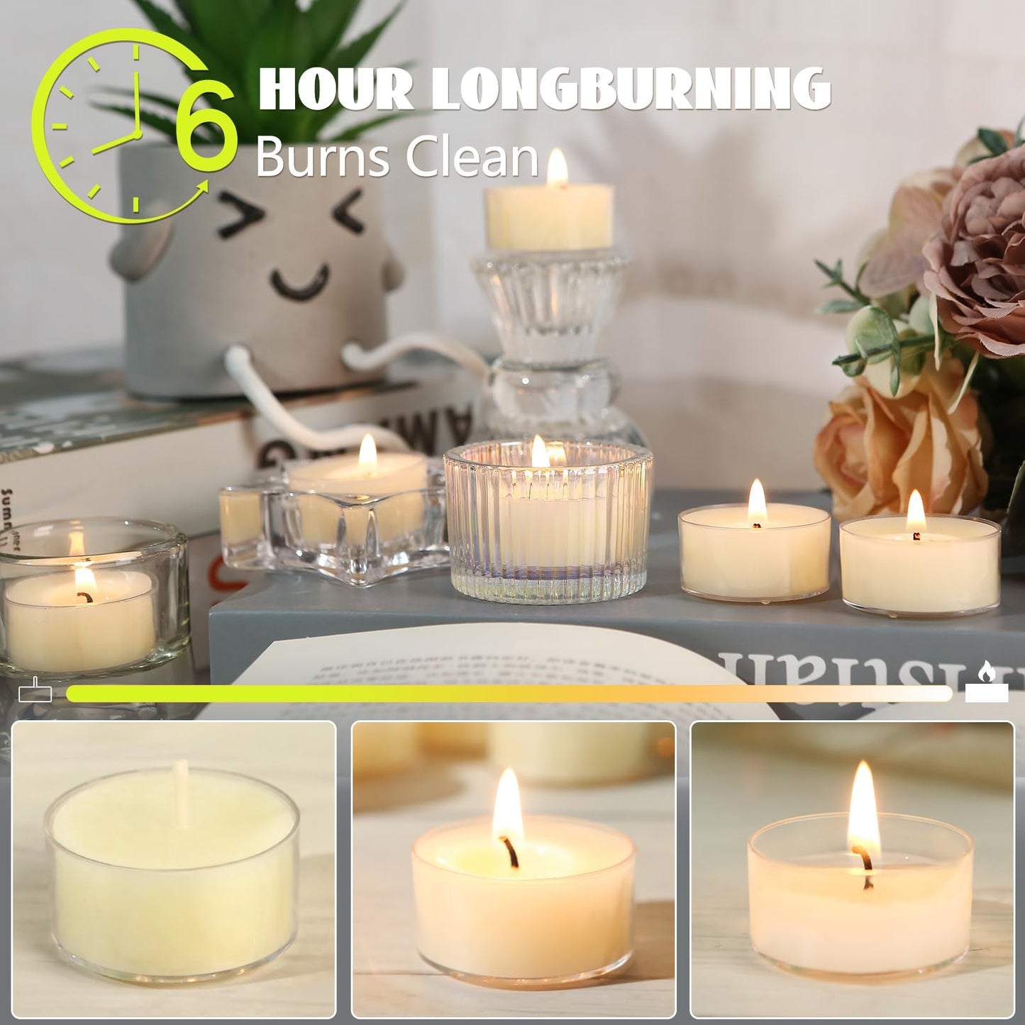 24Pcs White Beeswax Tea Light Candles-4 Hour Burn Time,100% Pure Natural Beeswax-Clean Burning & Air Purifying, Smokeless Bulk Tea Lights for Spa,Meditation,Wedding & Home Decor