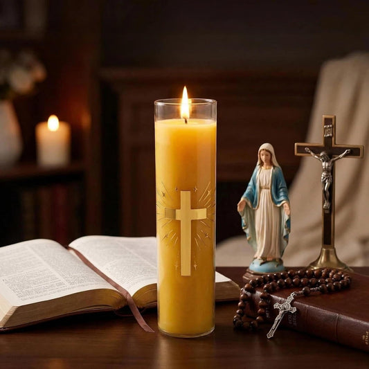 Eechen Charm 128 Hours Long Burning Beeswax Candles,Pure Beeswax Pillar Candles in Glass Jar,Unscented Natural Beeswax Prayer Candles for Religious Ceremony,Memorial,Vigil,Emergency (Yellow)