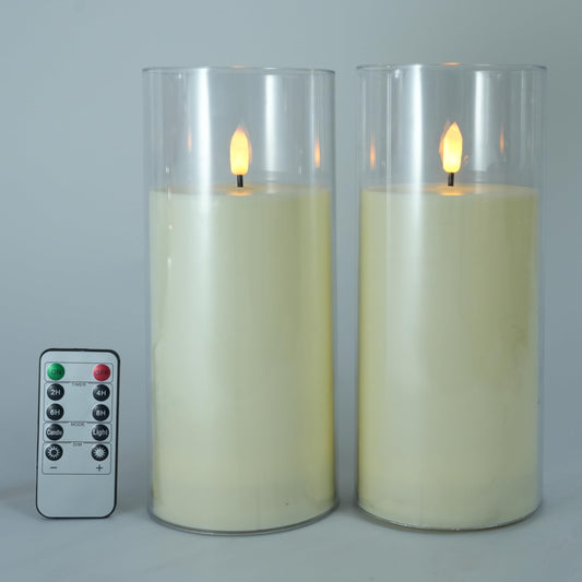 Niceme 9” x 4” Large Waterproof Outdoor Flameless Candles with Remote Control Timer, Flickering LED Pillar Candles Battery Operated for Indoor Outdoor Lanterns Patio Porch Decor, Long Lasting Set of 2