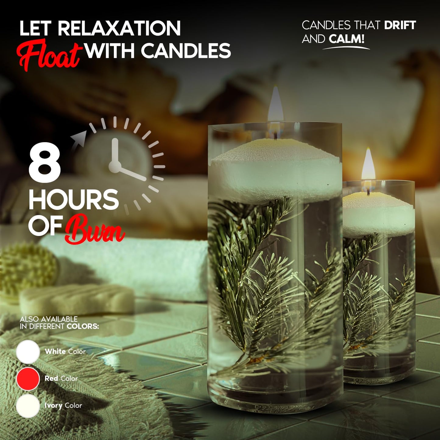 Candle Charisma White Floating Candles 3 Inch (Set of 36) – 8-Hour Dripless, Smokeless Burn with Natural Flickering Flame – Perfect for Weddings, Centerpieces, Pool Nights & Special Events