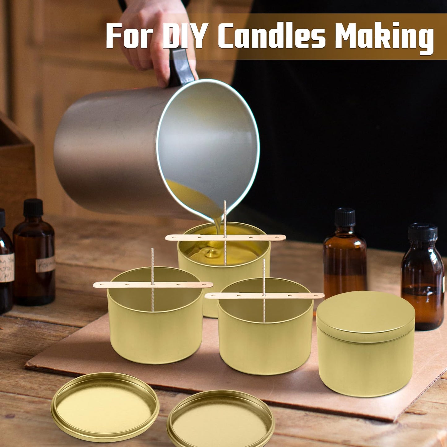 YJHSS 24-Pack 4oz Candle Tins with Lids, Metal Candle Jars for Candle Making, Empty Containers Vessels Bulk for Small Business & Beginners DIY Storage -Gold