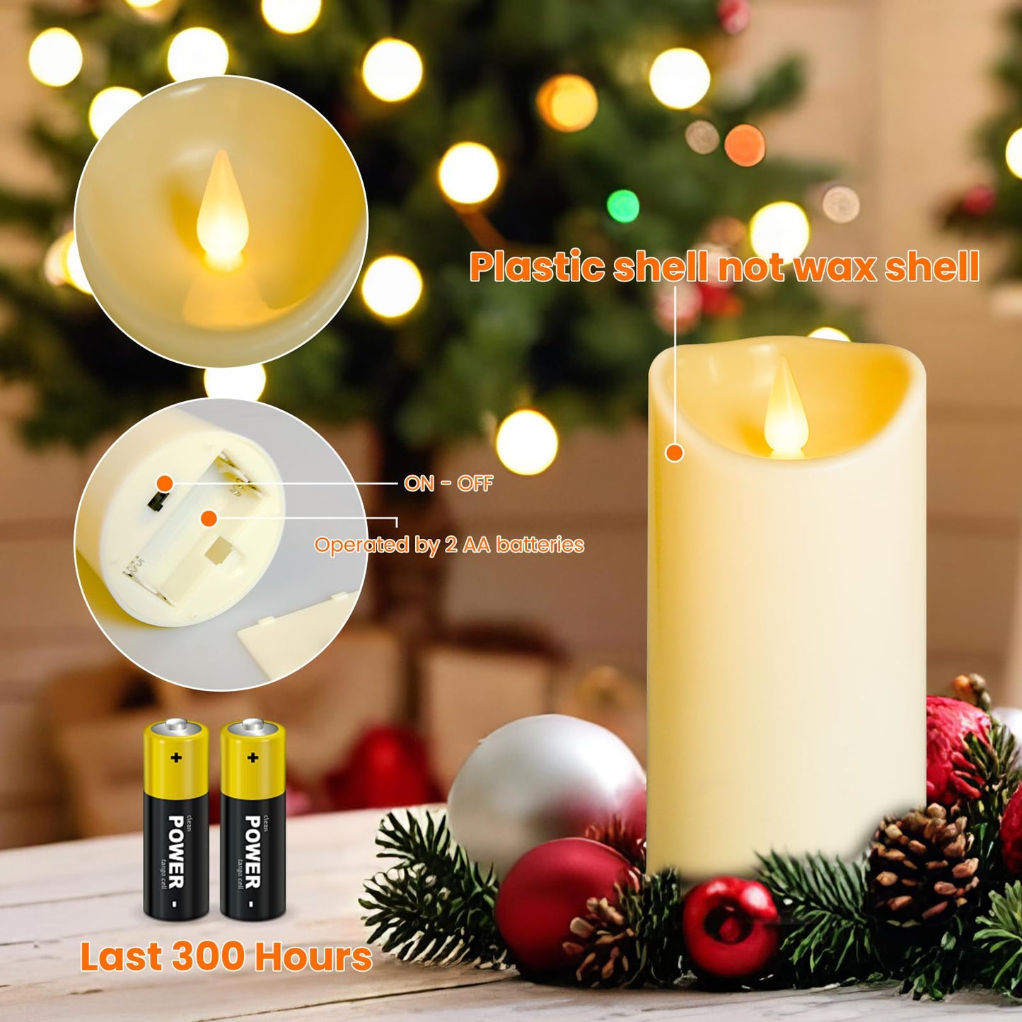 YIWER Plastic Battery Operated Candles,Pack of 6 Flameless LED Candle with 10 Key Remote and Timer Electric Fake Flickering Light D3”H6” Last 200 Hour