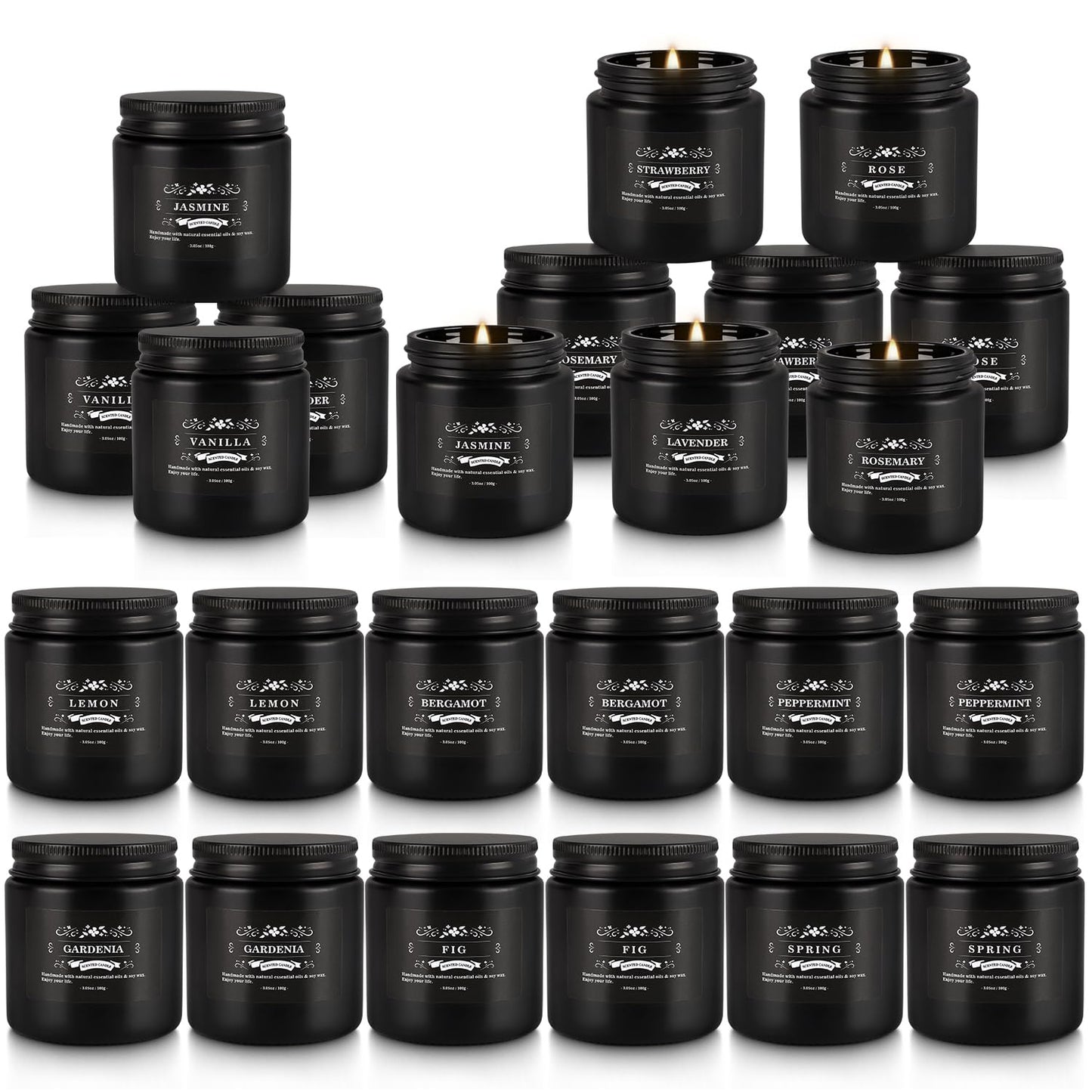 24PCs Black Scented Candles - Men Candle Gift Set, Soy Wax Candle for Parties, Yoga,and Home Decor, Indoor Outdoor 3.05Oz