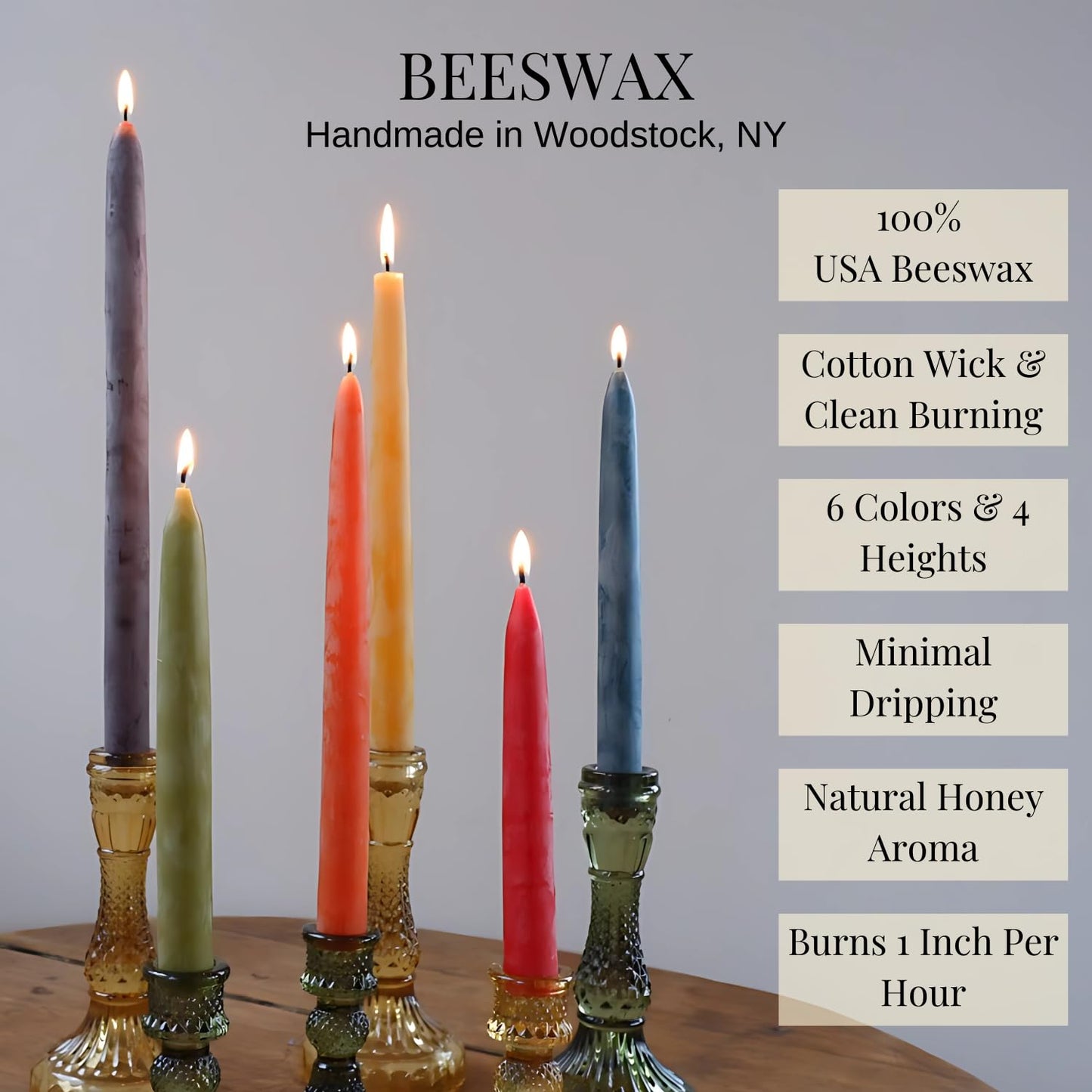 Candlestock Beeswax Taper Candles – Standard 7/8" Diameter, Pure 100% Natural USA Beeswax, Cotton Wick, Dripless, Long-Burning, Handmade in Woodstock, NY- 10 Inches - 1 Pair (2 Candles) - Rose Red