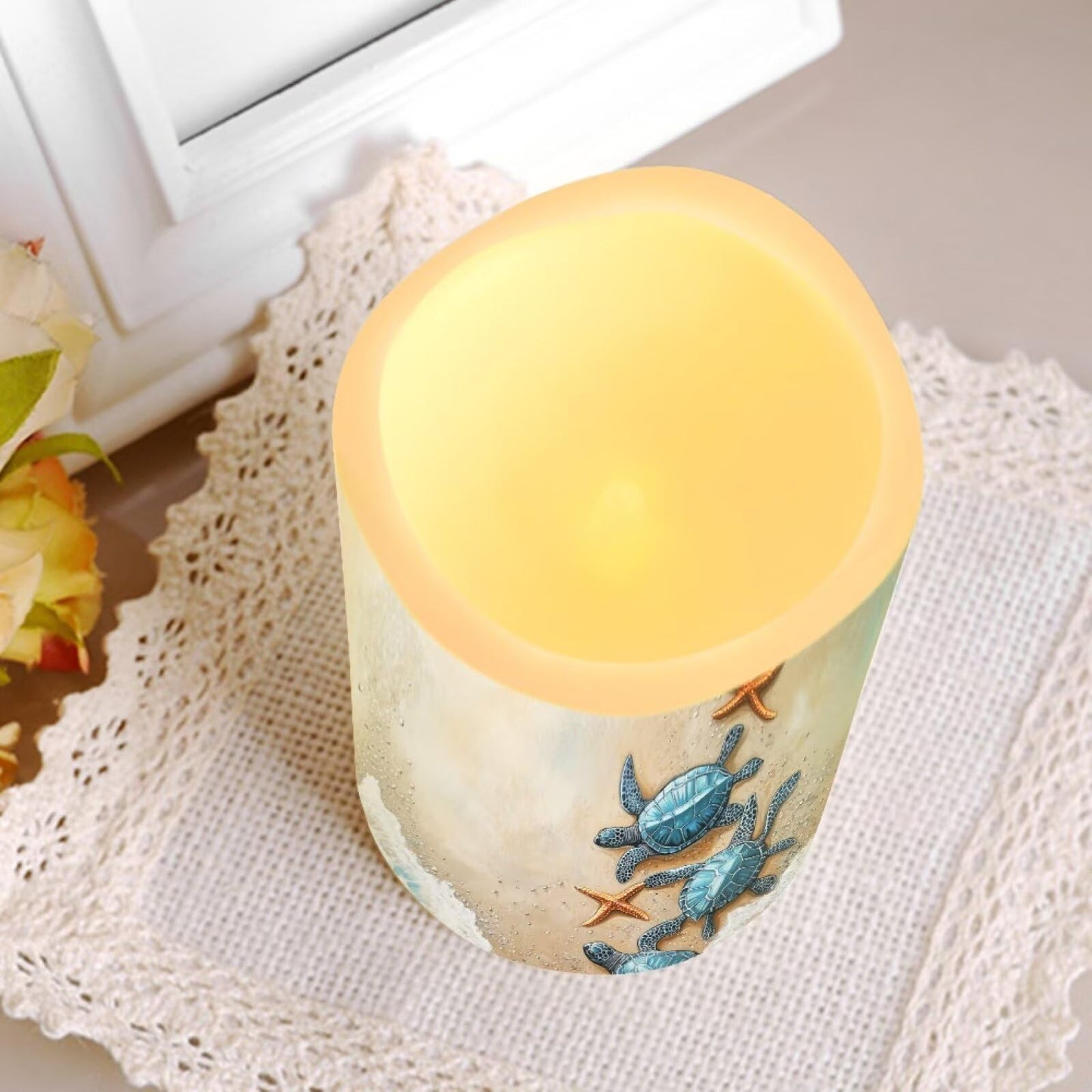 Ystardream 4PCS Flameless Candle Sea Turtle Led Flameless Candles with Remote Fake Candles that Look Real for Home Living Room Bathroom Bedroom Decor,Starfish