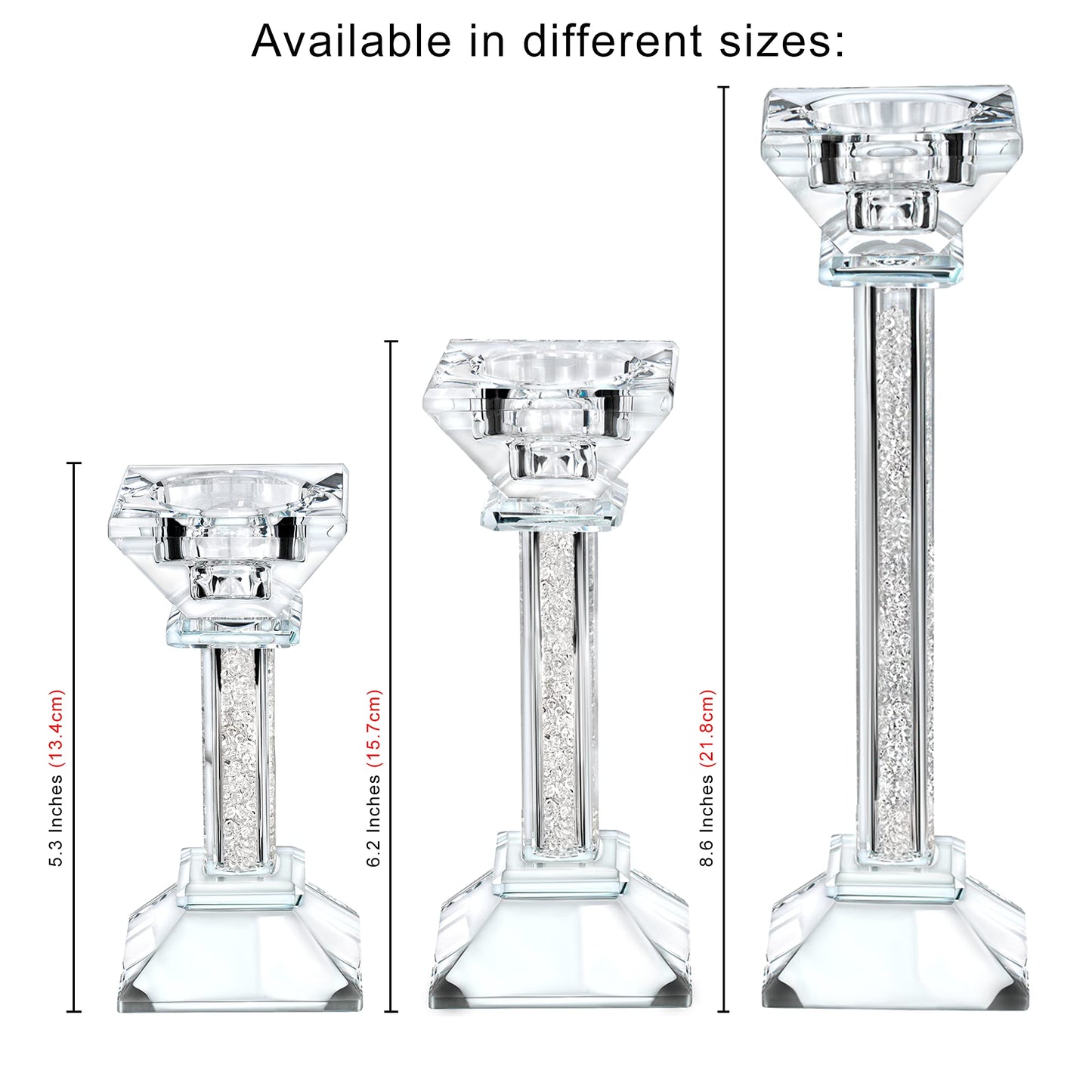 Crystal Candle Holders Set of 2-8.6" Tall Crystal Candlestick Holders - Ultra Elegant and Modern Centerpiece Home Decor