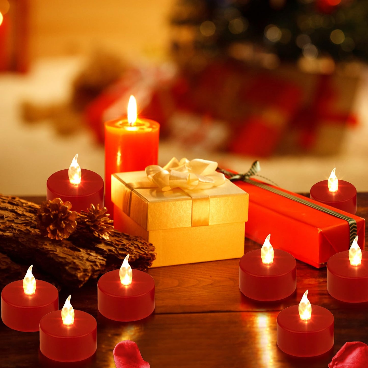 Hanzim LED Tea Lights Candles- 50PACK Red Flameless Candles Realistic and Bright Flickering Long Lasting 200Hours for Holiday Celebration,Party, Home Decoration,Battery Operated