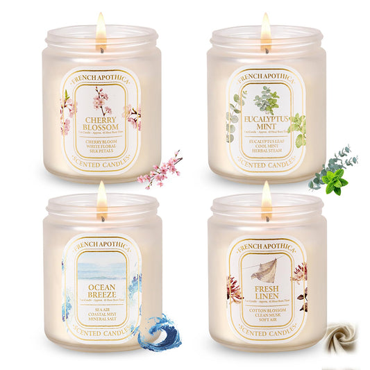 YINUO Scented Candles Gift Set – 4 Pack Natural Soy Wax Aromatherapy Candles, Eucalyptus Mint, Floral & Fresh Scents, Long-Lasting Clean Burn Candle for Home Relaxation & Birthday Gifts for Women
