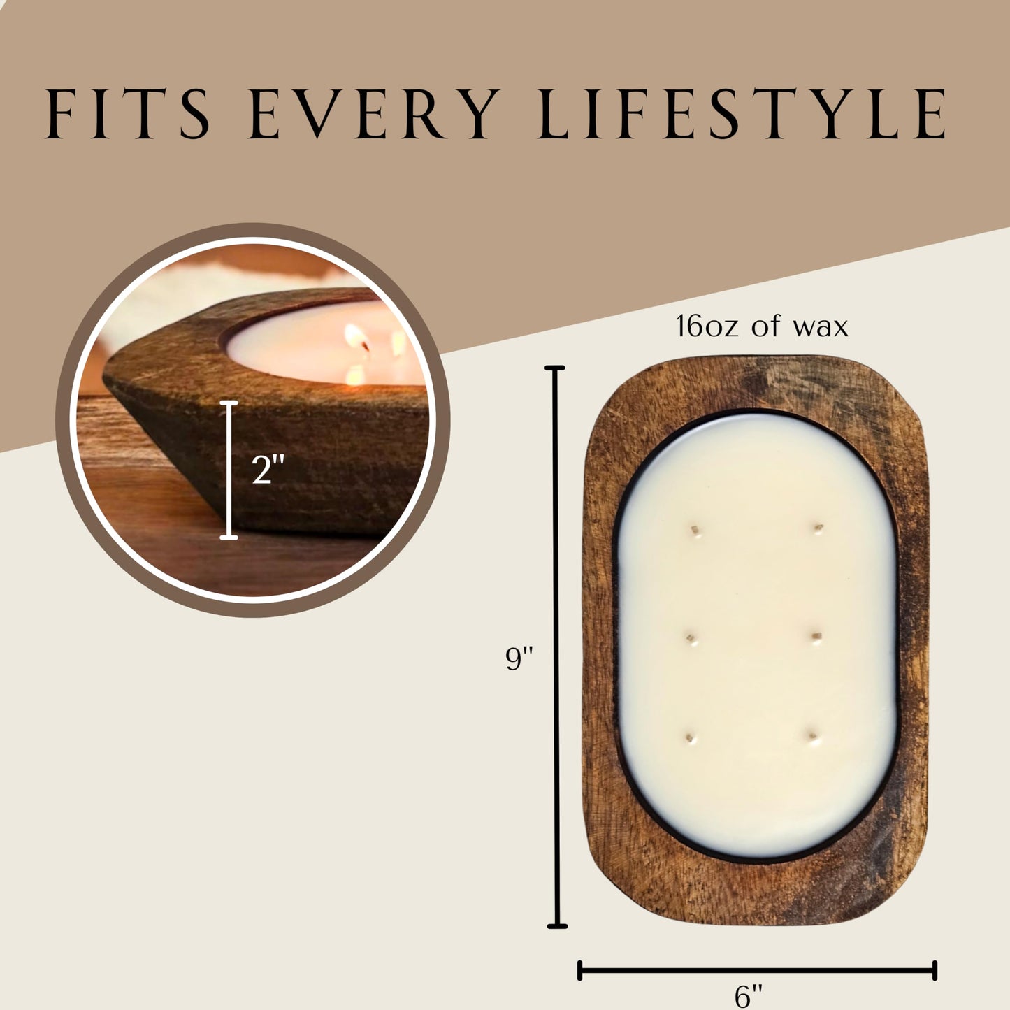 Wooden Dough Bowl Candle | 6 Wick - 10 Inch | Soy & Beeswax Candle | Parafin& Toxic Free | Farmhouse Candles for Table | Triple Scented (Regular (6 inch), Teakwood Tempation)