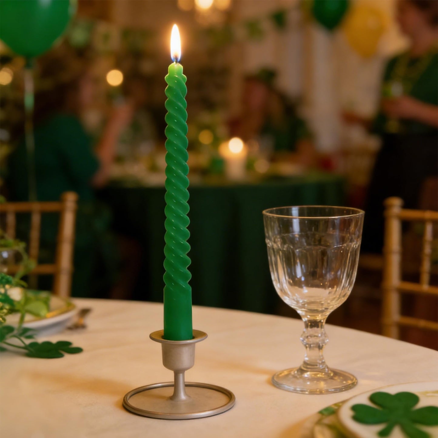 Topsics Taper Candles, Spiral Twisted Taper Candles Set of 4, Unscented Taper Candlesticks 10 inch Tall, Home Decor Kitchen Decor Wedding Decorations (Green & White)
