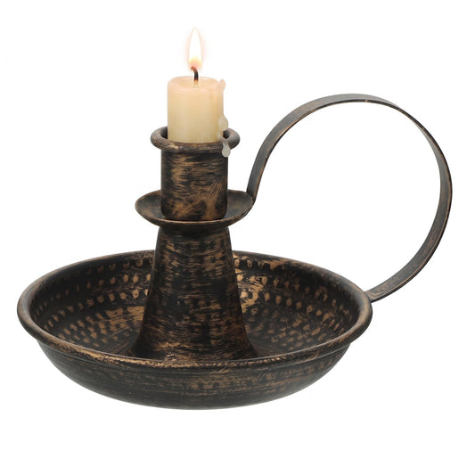 Retro Iron Taper Candle Holder - Bronze Metal Candlestick Holders with Handle for Table Centerpiece, Vintage Farmhouse Decor, Antique Candle Stick Stand for Wedding, Christmas, Halloween