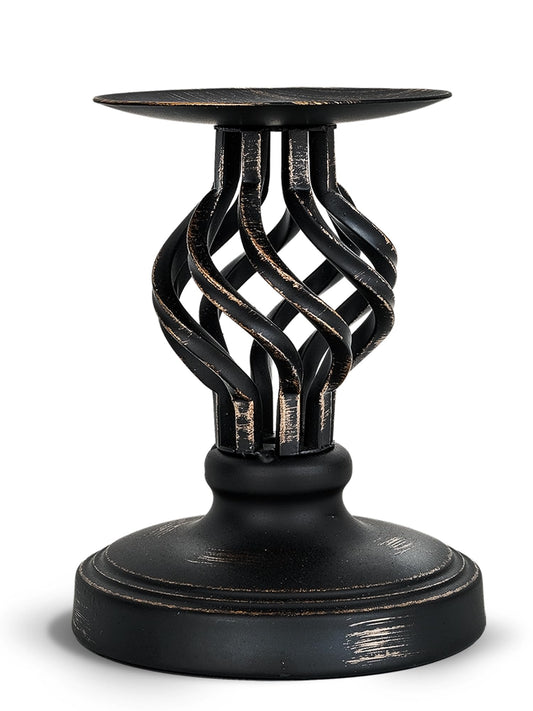 LHQOO Pillar Candle Holder – Vintage Metal with Weighted Non-Slip Base & Anti-Tip Design, Fits 3" & Under Pillar Candles, for Home, Wedding, Party, Dining, Anniversary (Black-Small Size)