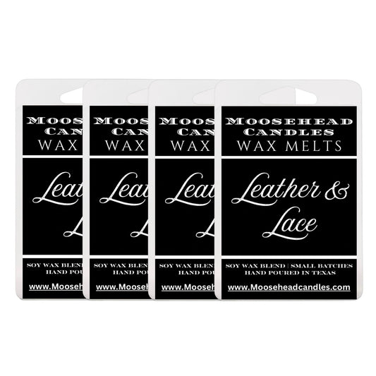 Moosehead candles Leather & Lace Scented Wax Melts – 4 Pack of Bold and Feminine Home Fragrance – Leather, Vanilla, and Floral Blend – Hand-Poured Supports Animal Rescue