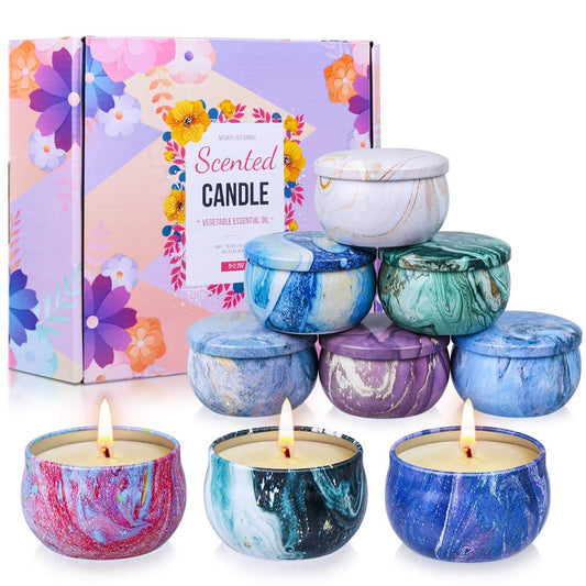 Scented Candles Gifts Set for Women, 9 Pack Aromatherapy Candles Pack Soy Wax with Essential Oil Include Lavender, Jasmine and Vanilla for Bridesmaid, Birthday, Valentine's, Mother's Day, Bath, Yoga