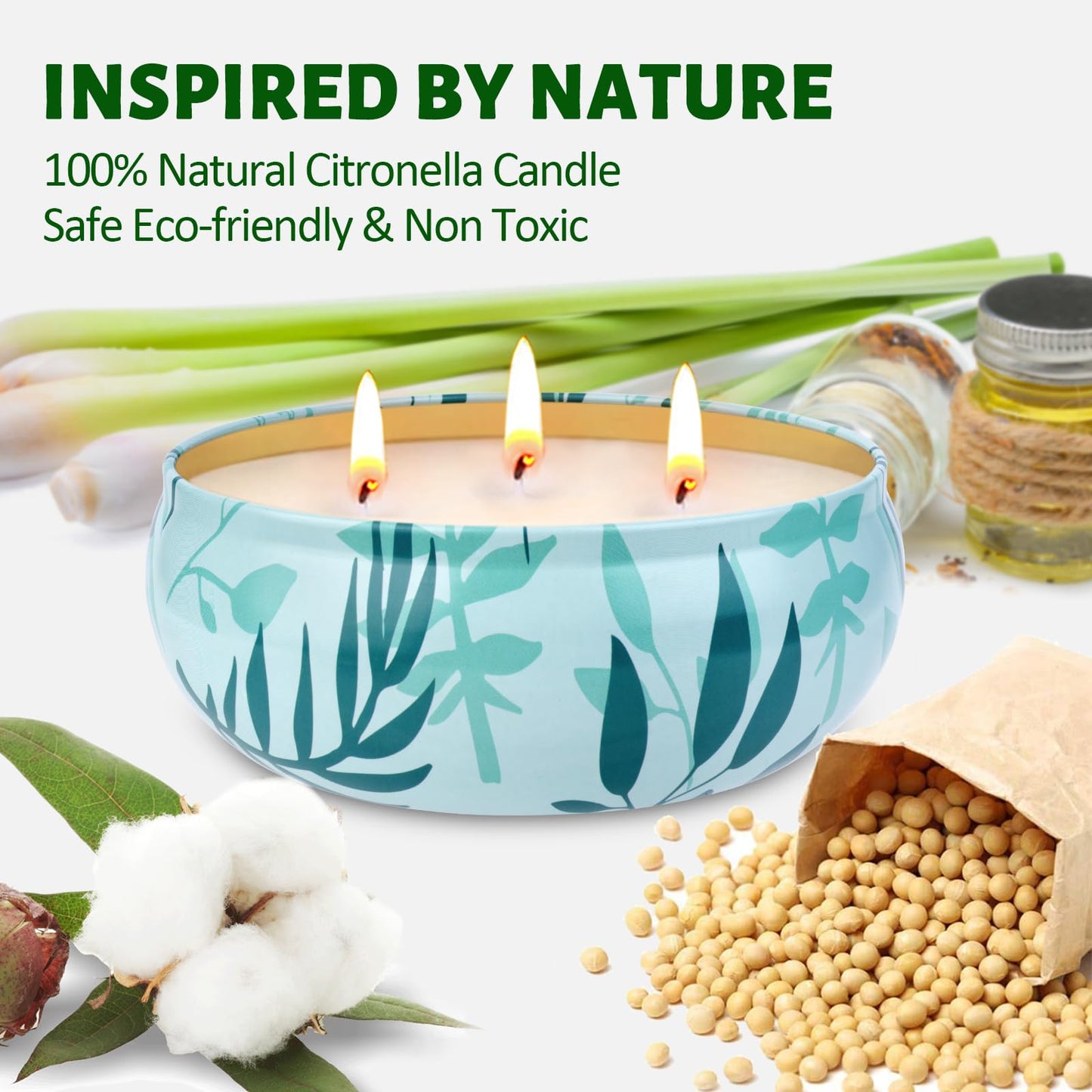 Citronella Candles Outdoor, 3-Wick Large Citronella Candles for Patio, 3 Packs Natural Soy Wax Summer Candle Set, 200 Hours Long Lasting Burning Lemongrass Scented Candle for Garden Balcony Camping