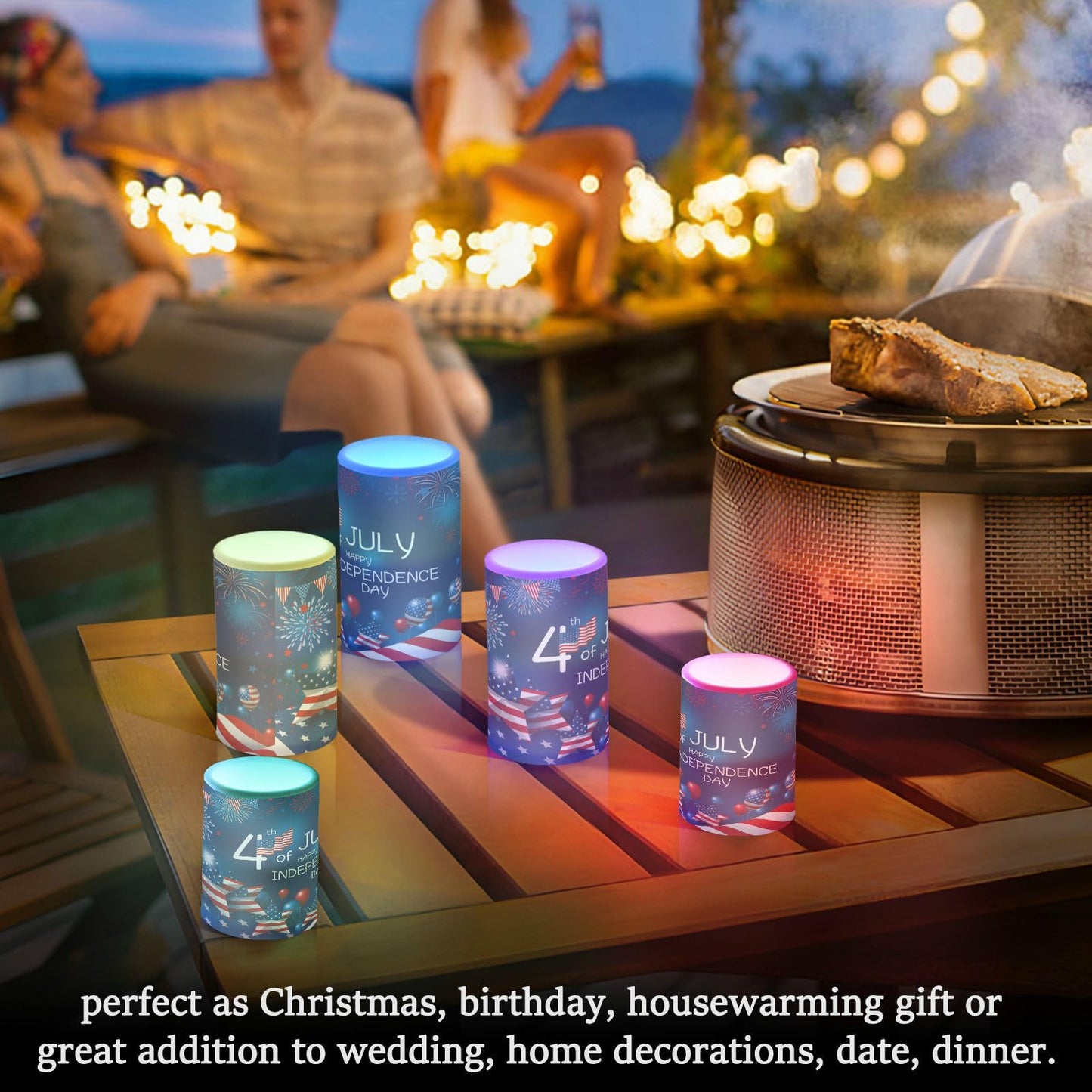 ALAZA American Flag 4th July Happy Independence Day Flickering Flameless Candles Battery Operated Remote Timer,Tea Light Candles LED Pillar Votive Candles Set of 2 for Indoor Decorations