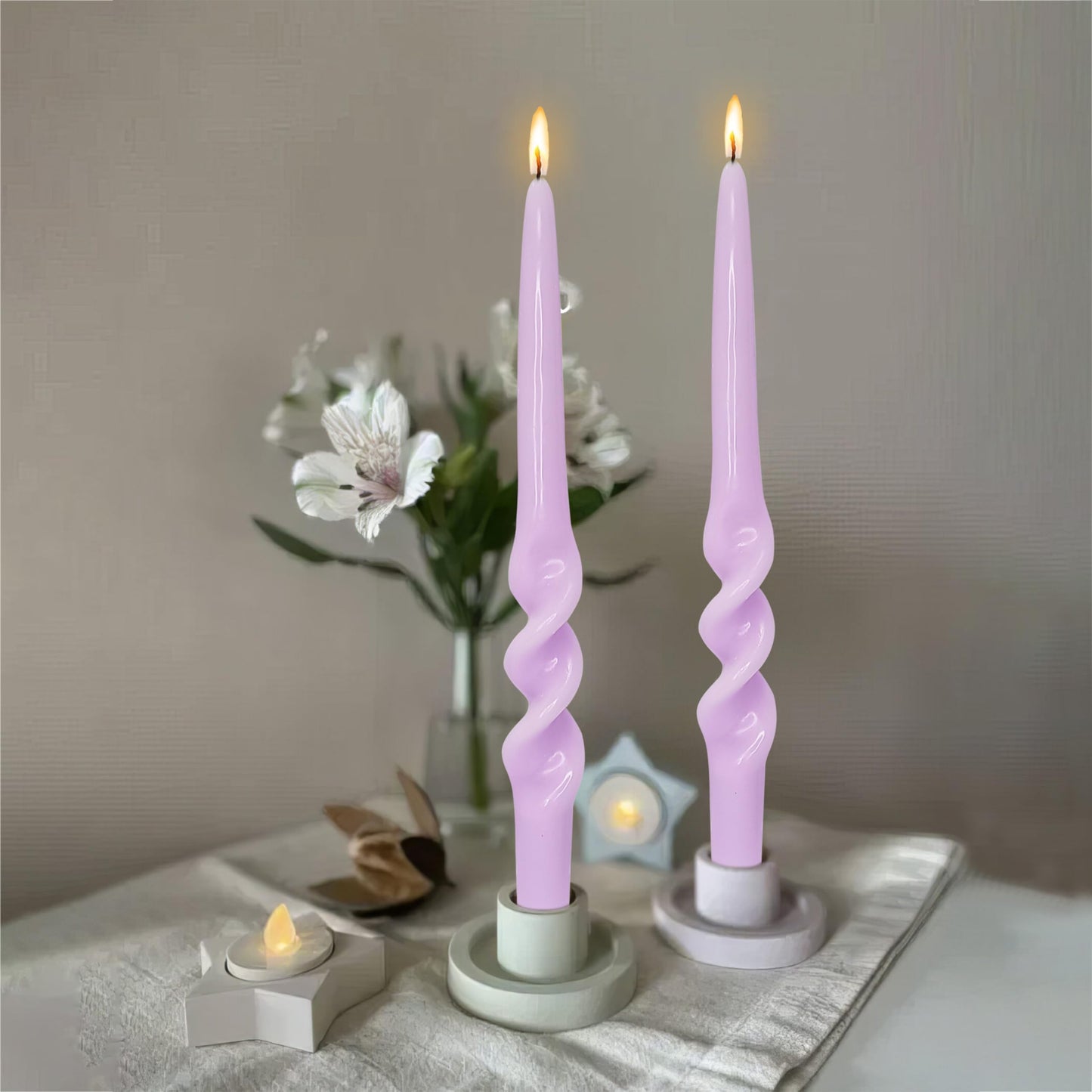 BALEAGCDL Twisted Taper Candle Smokeless Candles Purple Spiral Candlesticks 9.5 Inch Unscented Handmade Candles for Holiday Wedding Party Seasons Home Decoration 2 Pcs