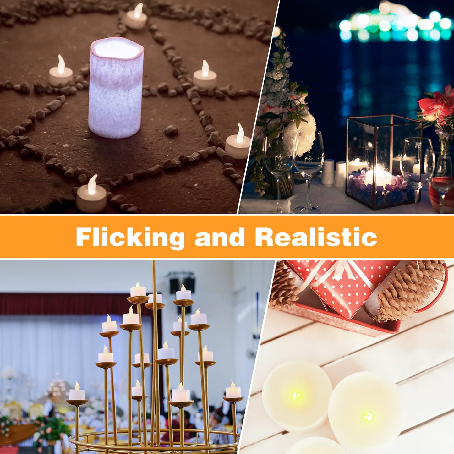 KOABY 50 Pack Warm White LED Tea Lights, Last 100H+, Flickering Flameless Battery Operated Tea Lights for Decor