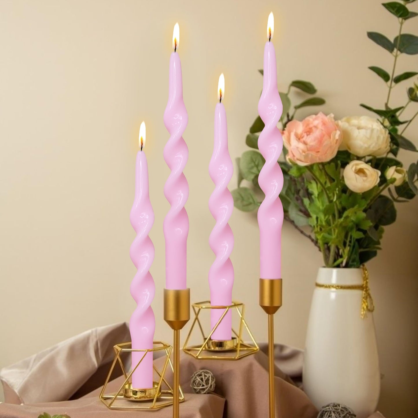 Spiral Taper Candles Pink Twisted Candlesticks Pastel Candle Sticks Long Tapered Candles Unscented Twirl Candle Tall Smokeless Candle for Home Décor Weddings Holiday Gifts