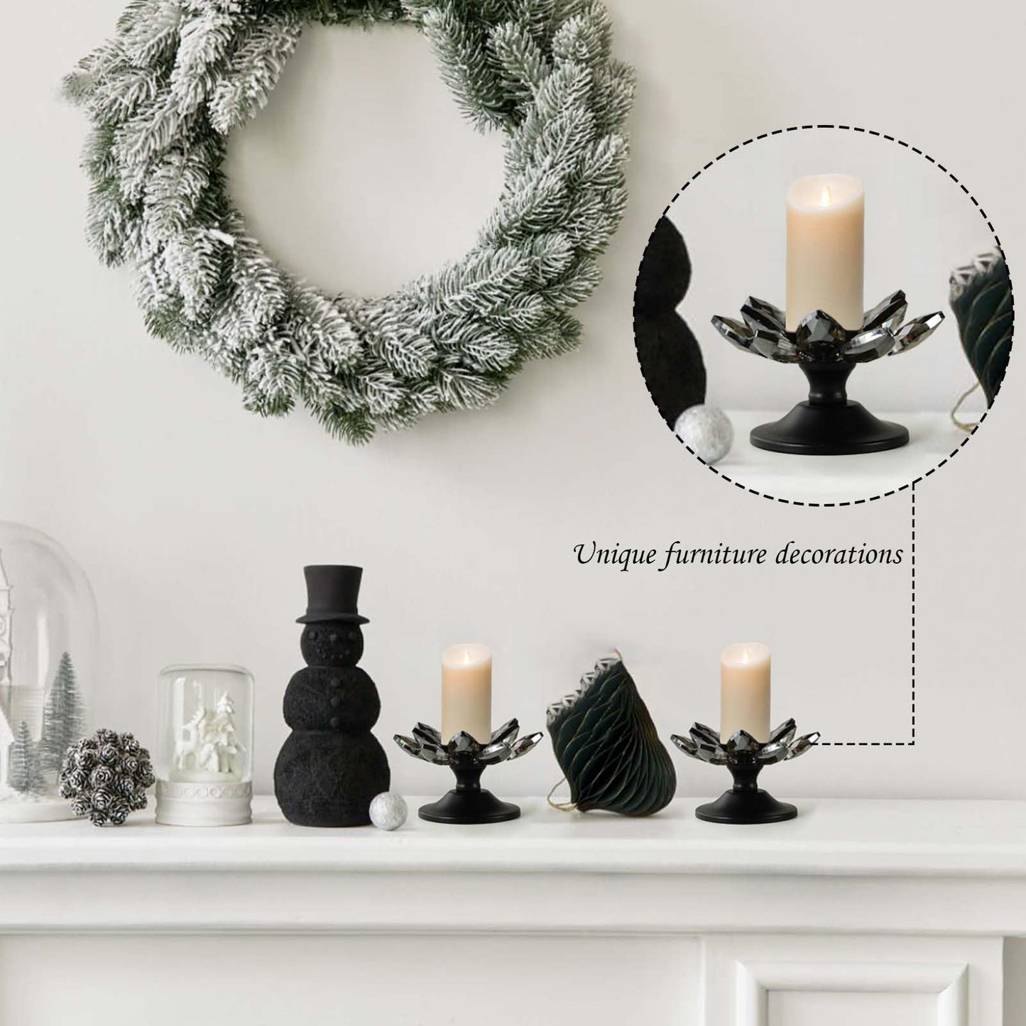 1 PC Black Crystal Flower Tea Light Holder, Glass Tealight Candlestick with Metal Base, Votive Candle for Table Centerpiece, Wedding/Parties Decor, Nice Gift