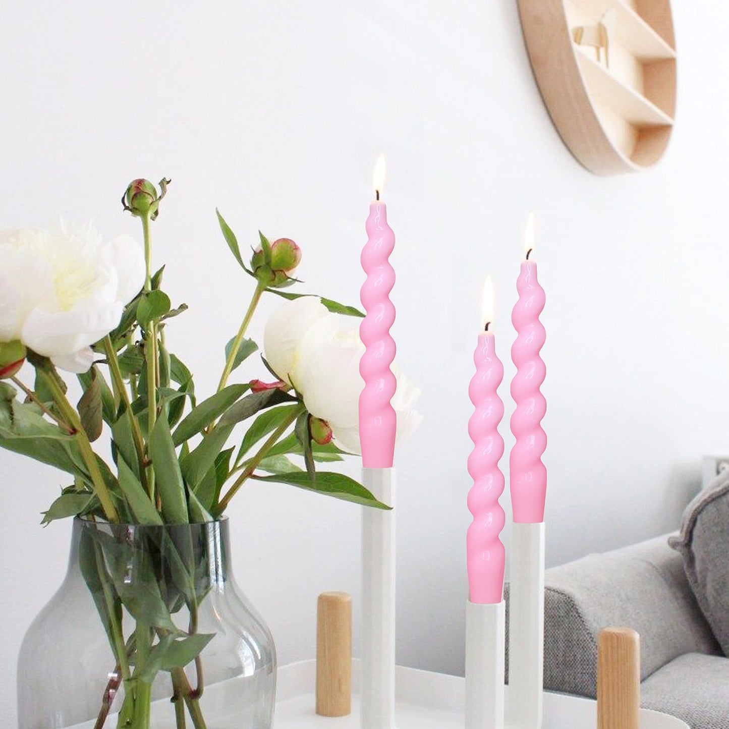 Pink Taper Candle Twisted Candles 4 PCS Unscented Spiral Candlesticks 7.5 inch Tapered Candles for Christmas Halloween Dinner Wedding Home Decor, Relaxation & All Occasions
