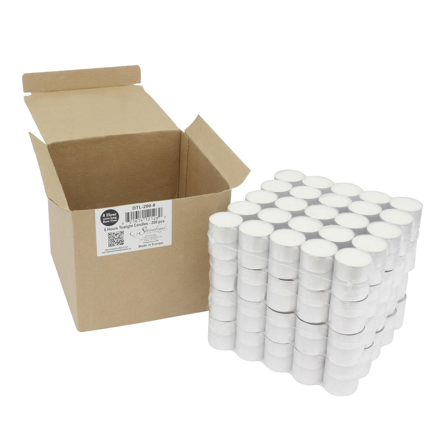 Stonebriar 100 Pack Unscented 8 Hour Extended Burn Time Tea Light Candles, White, 100 Count