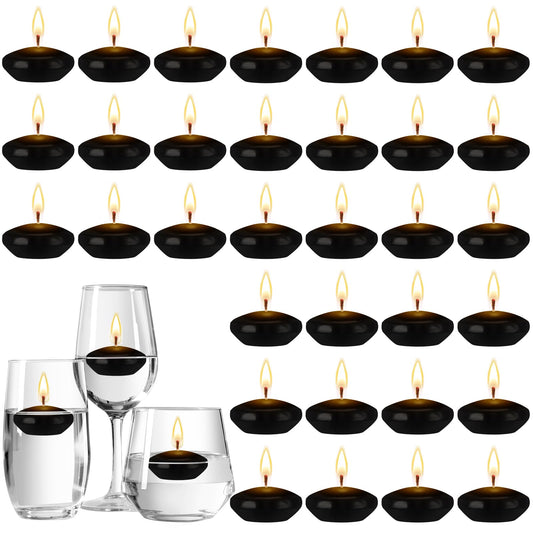 Nuanchu 30 Pcs Black Floating Candles Centerpieces Bulk 1.5 Inch Small Unscented Votive Floating Candles Decoration for Wedding Anniversary Holiday Party Gifts Home Pool Decor