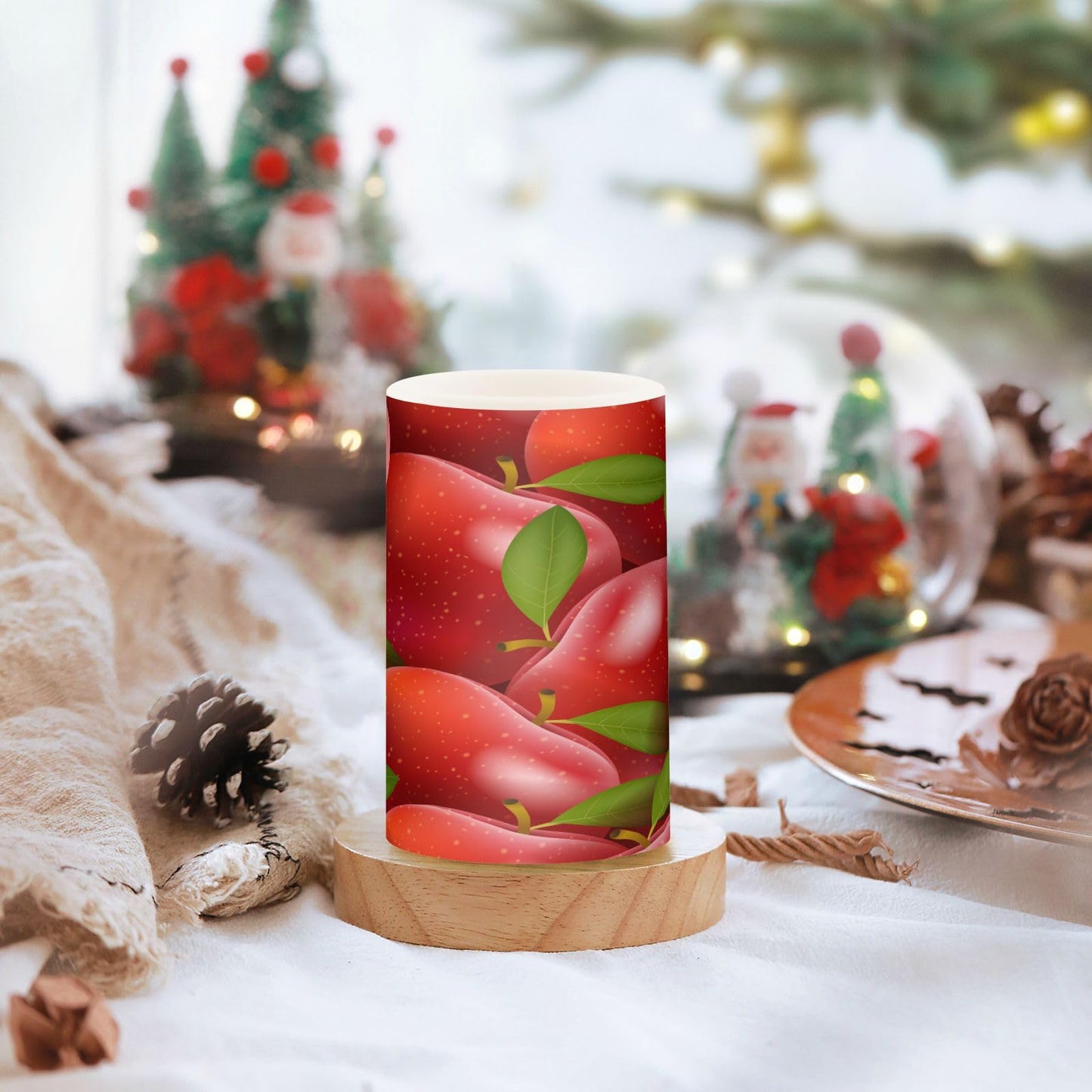 Eionryn Red Apples Leaves Flameless Candles Summer Autumn Fruits Battery Operated LED Candles with Remote Timer Electric Candles for Home Party Decor 2pcs