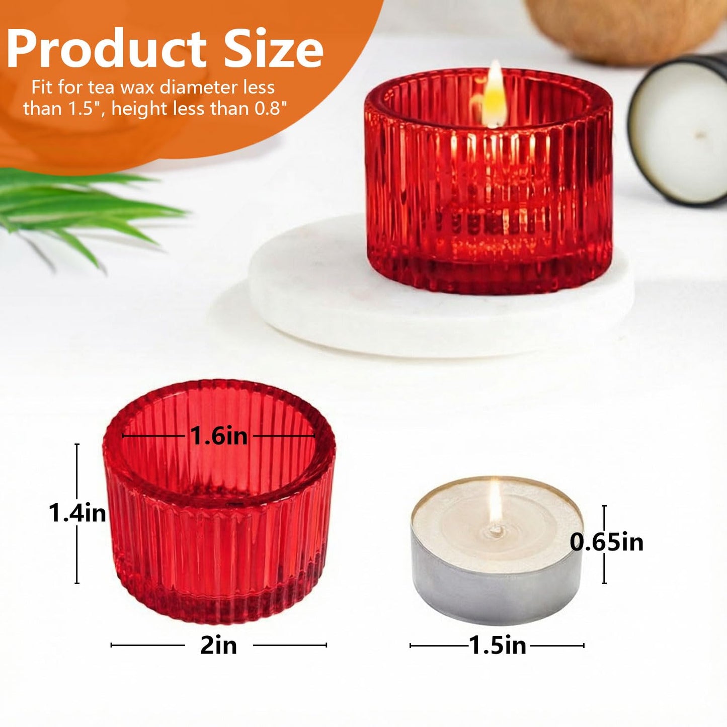 JOYIT Red Votive Candle Holders Bulk Set of 4, Tealight Candle Holder for Wedding Table Centerpiece, Glass Small Candle Holders for Birthday Party, Valentine's Day, Home Decor (2''X 1.4'')