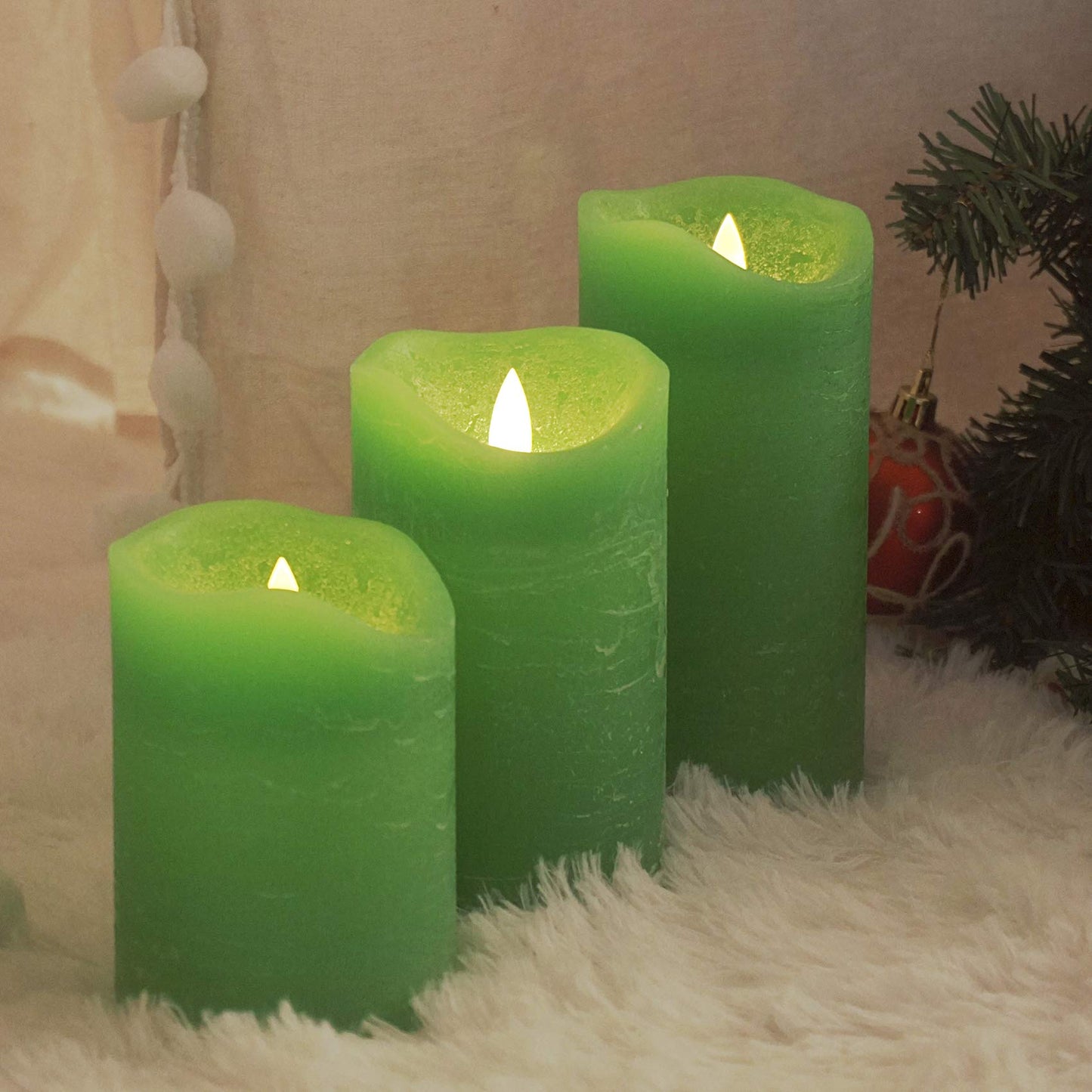 EZiGarden 3 Pack Flameless LED Candles Battery Operated Real Wax with Timer for Home Decorations Wedding Party Festival Celebration Green