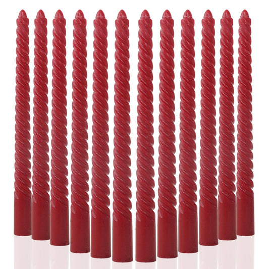 Wine red Taper Candles Stick Spiral Taper Candles-Set of 12 for Fall Decoration Weddings Party Church-Unscented Candles,10inch(F-Wine red)