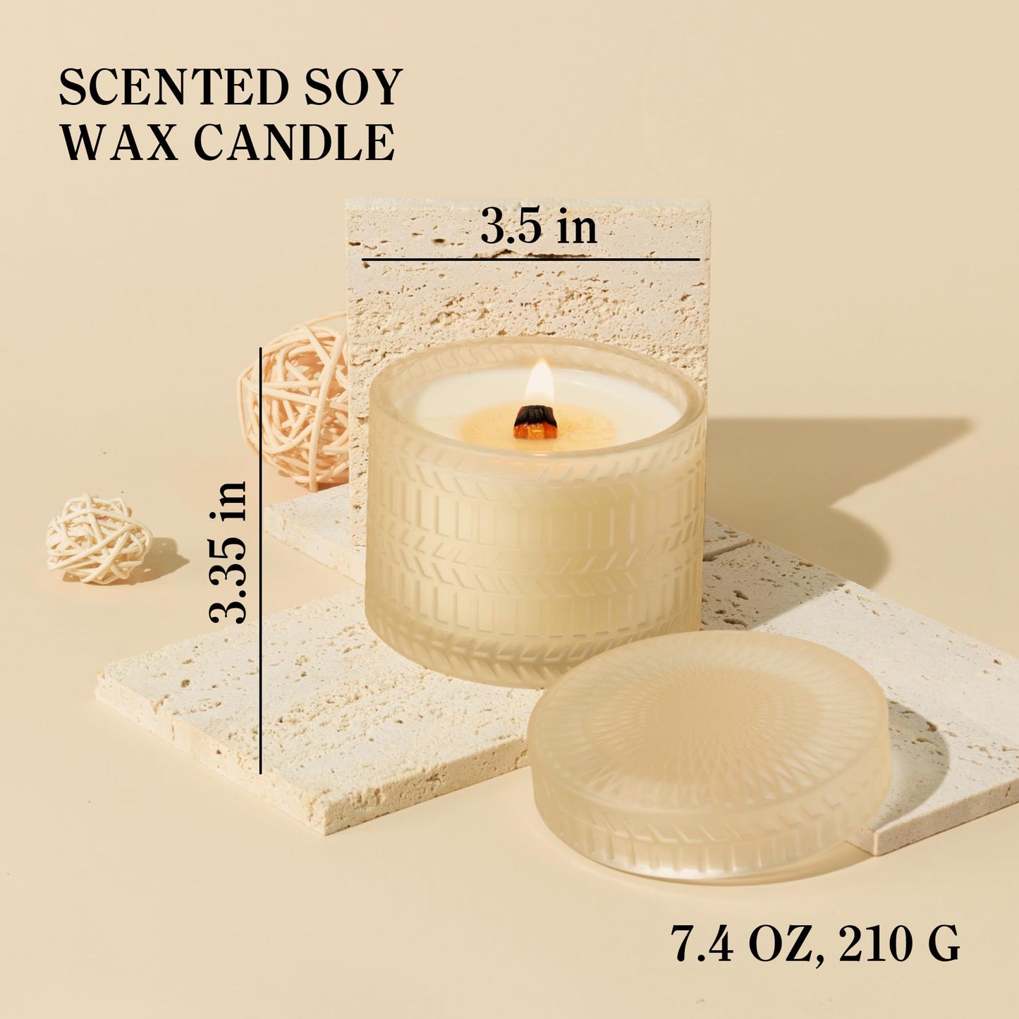 Vanilla Coconut Scented Candle, Crackling Wood Wick Natural Soy Candles Non Toxic, 7.4oz Soy Wax, 55 Hours Clean Burn,Long-Lasting Scented Candles Gift for Women,Relaxing,Home Scented