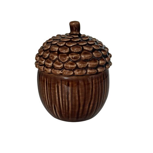 Ceramic Acorn Storage Jar, Ceramic Acorn Candle Holder, Mini Decorative Canister For Jewelry, Toothpicks, Cotton Swabs, Small Items Countertop Organizer Home Decor Brown