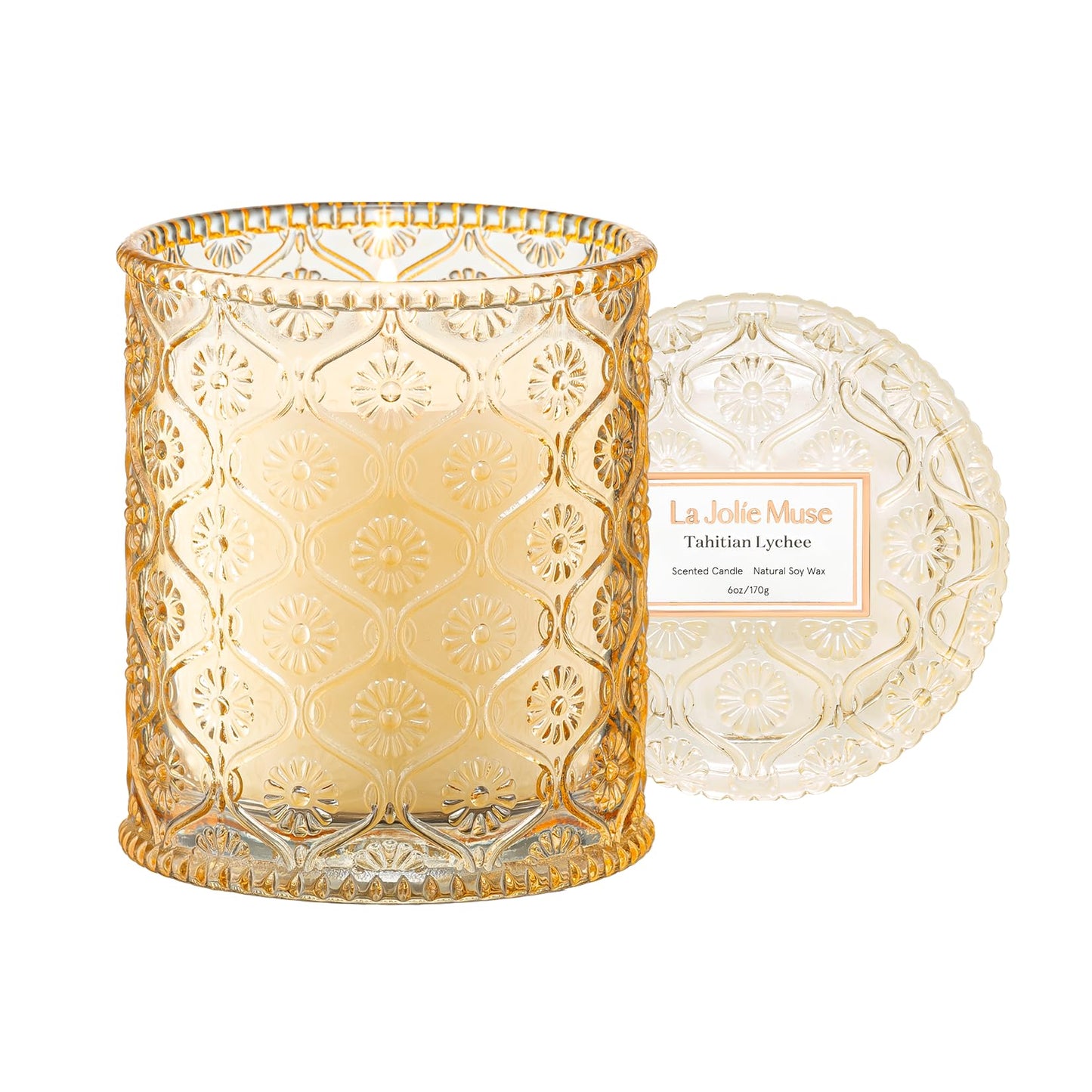 LA JOLIE MUSE Tahitian Lychee Candle - Lychee, Melon, Pineapple | 6 oz Natural Soy Wax | 40 Hours Clean Burn | Tropical Fruit Candle | Gift for Little Getaway