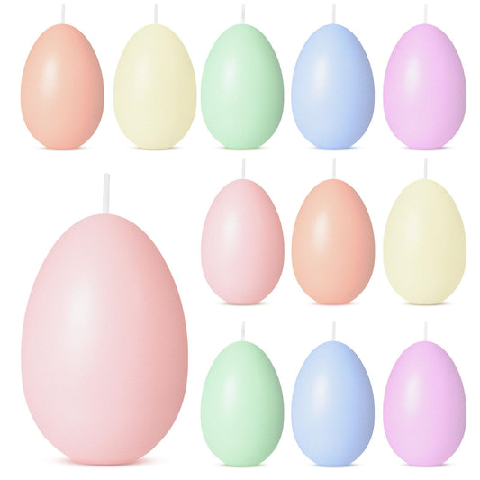 Rossesay 12 Pcs Easter Egg Votive Candles 1.8'' x 2.4'' Colored Unscented Egg Shaped Candles Smokeless Tealights for Easter Party Home Decoration Supplies(Macaron Style)